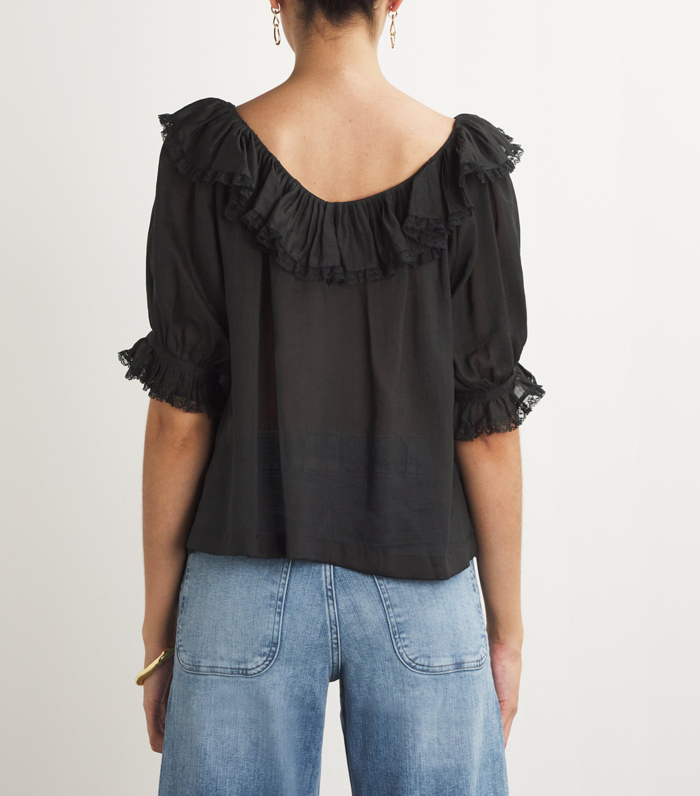 Ruffled-Trim Samara Top BLACK Image 4