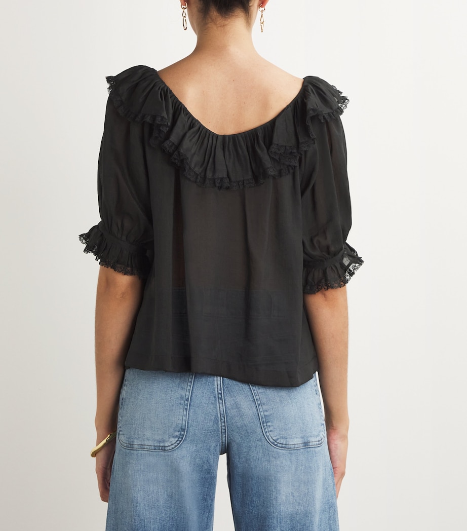 Ruffled-Trim Samara Top BLACK Image 4