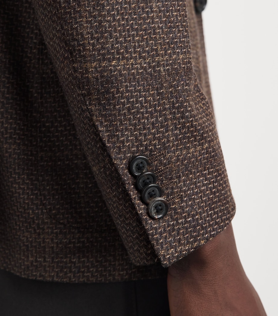 Corneliani Mens Virgin Wool Mouliné Check Blazer Dark Brown Image 3