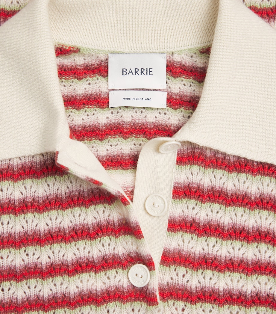 Barrie Womens Cashmere Stripe Polo Shirt Grn/pnksh/nivus Image 6