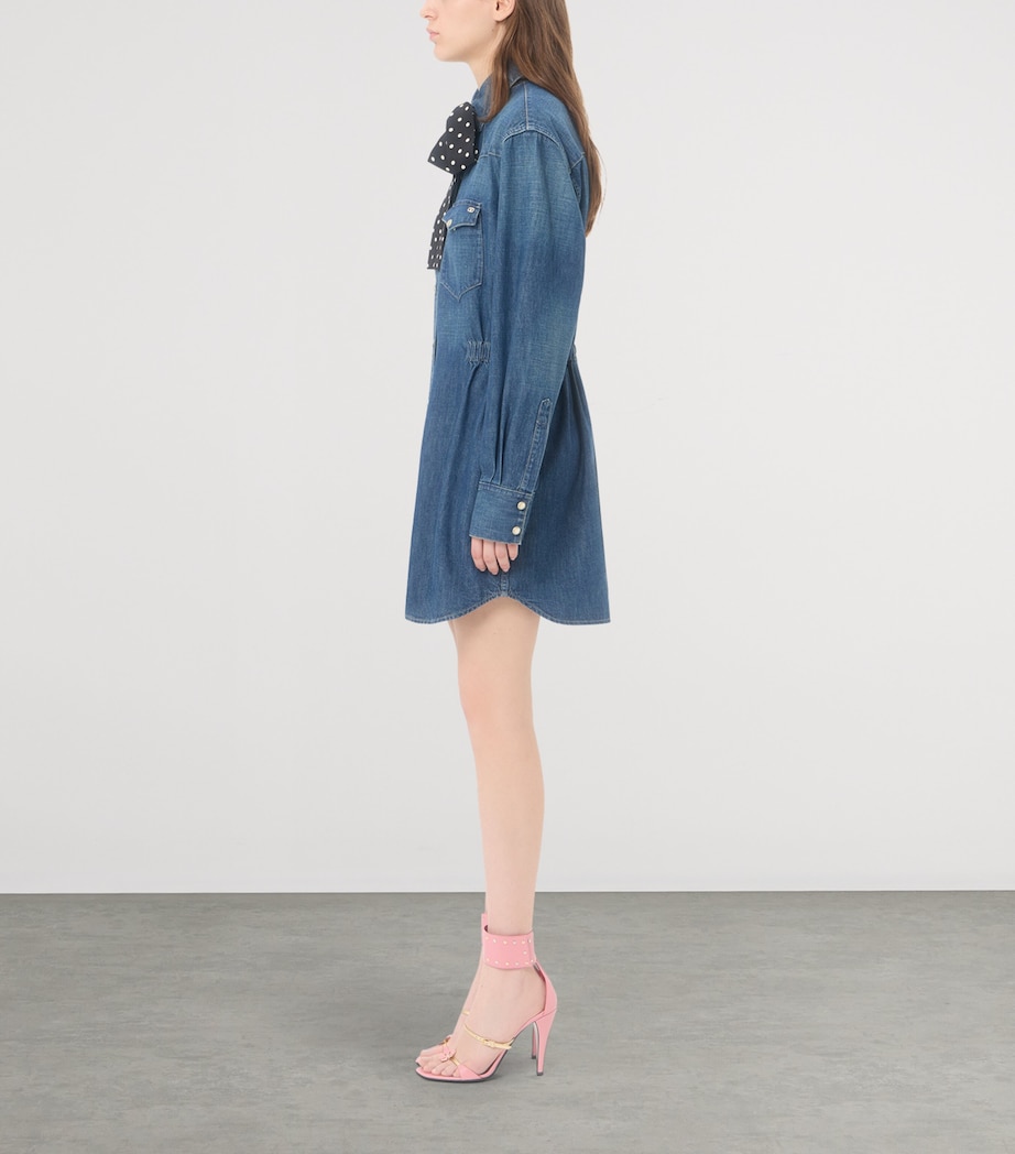 Valentino Womens Denim Polka-Dot Bow Shirt Dress Image 4