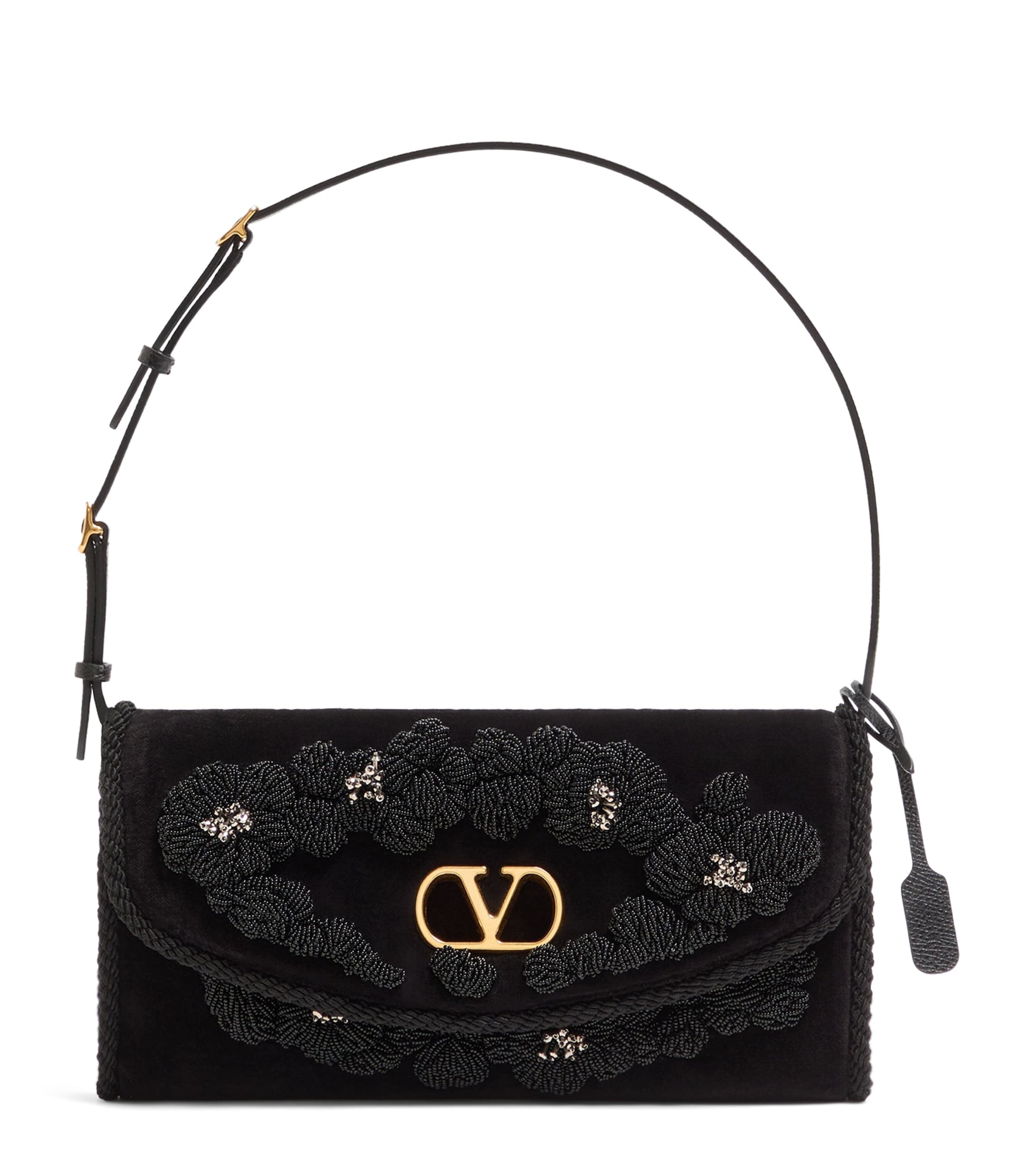 Valentino Garavani Black Small Embellished DeVain Shoulder Bag Valentino Garavani Black Small Embellished DeVain Shoulder Bag