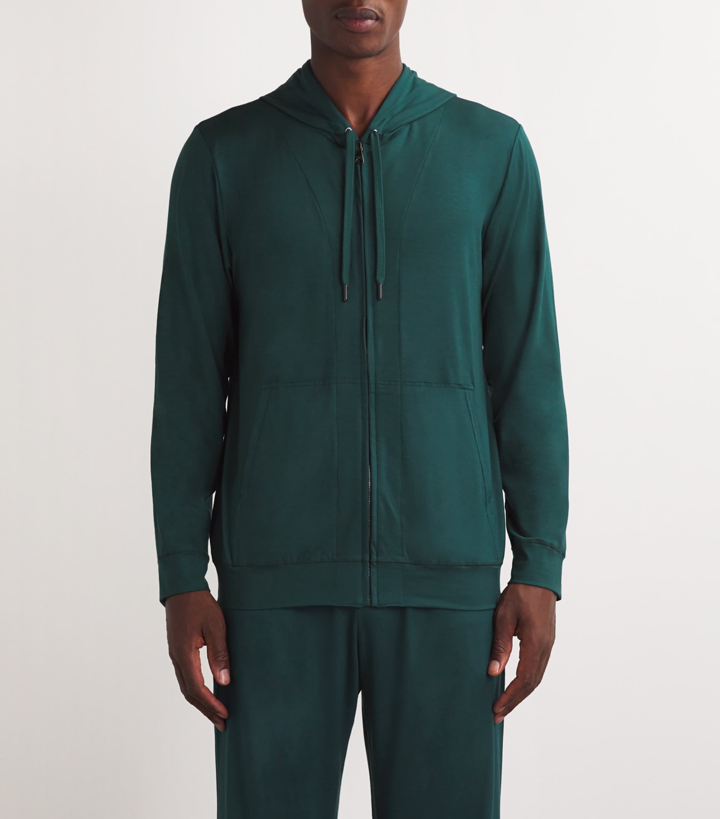 Derek Rose Mens Micro Modal Zipped Hoodie Green Image 3