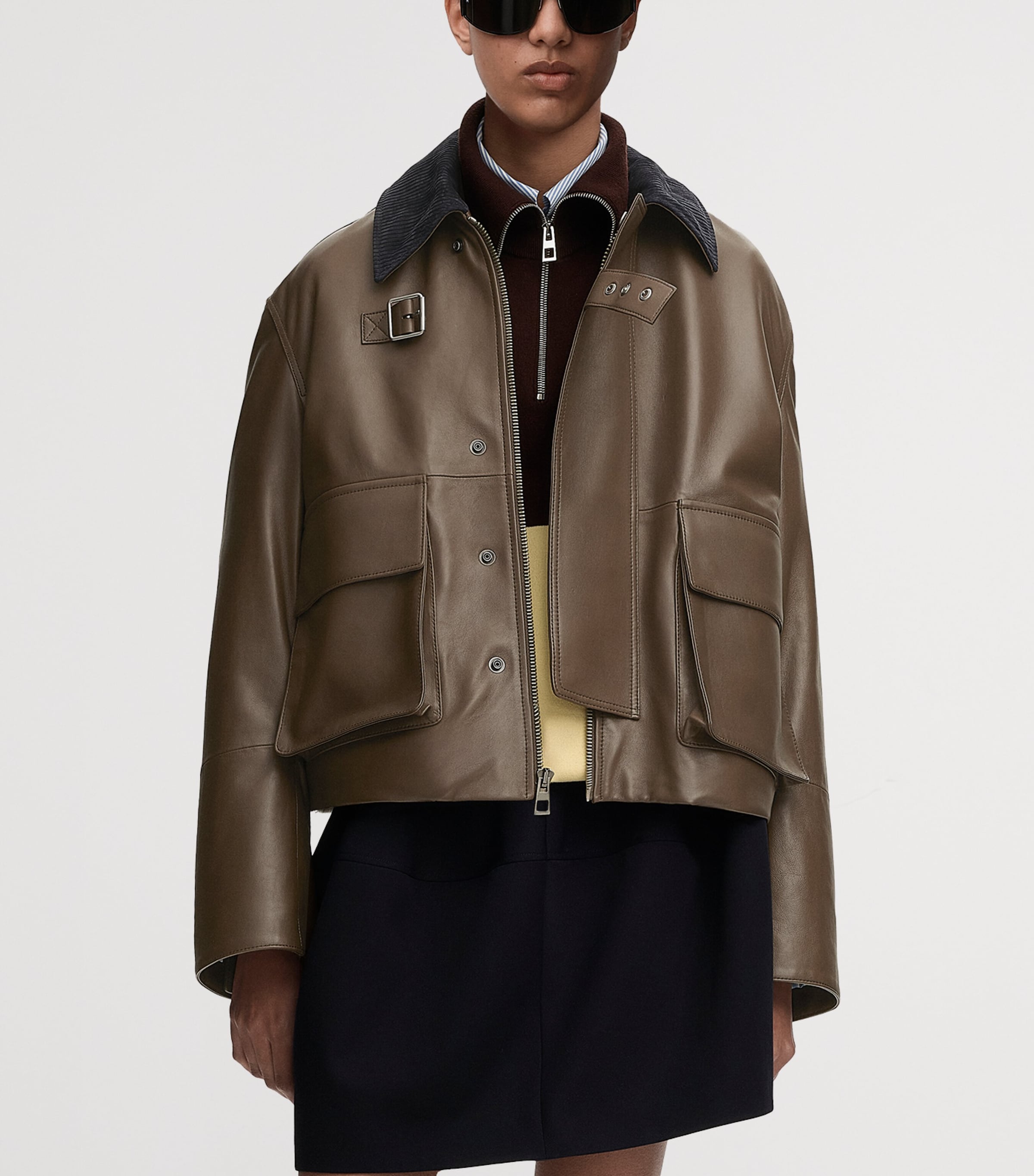 LOEWE Womens Lambskin Aviator Jacket Khaki Green Image 3