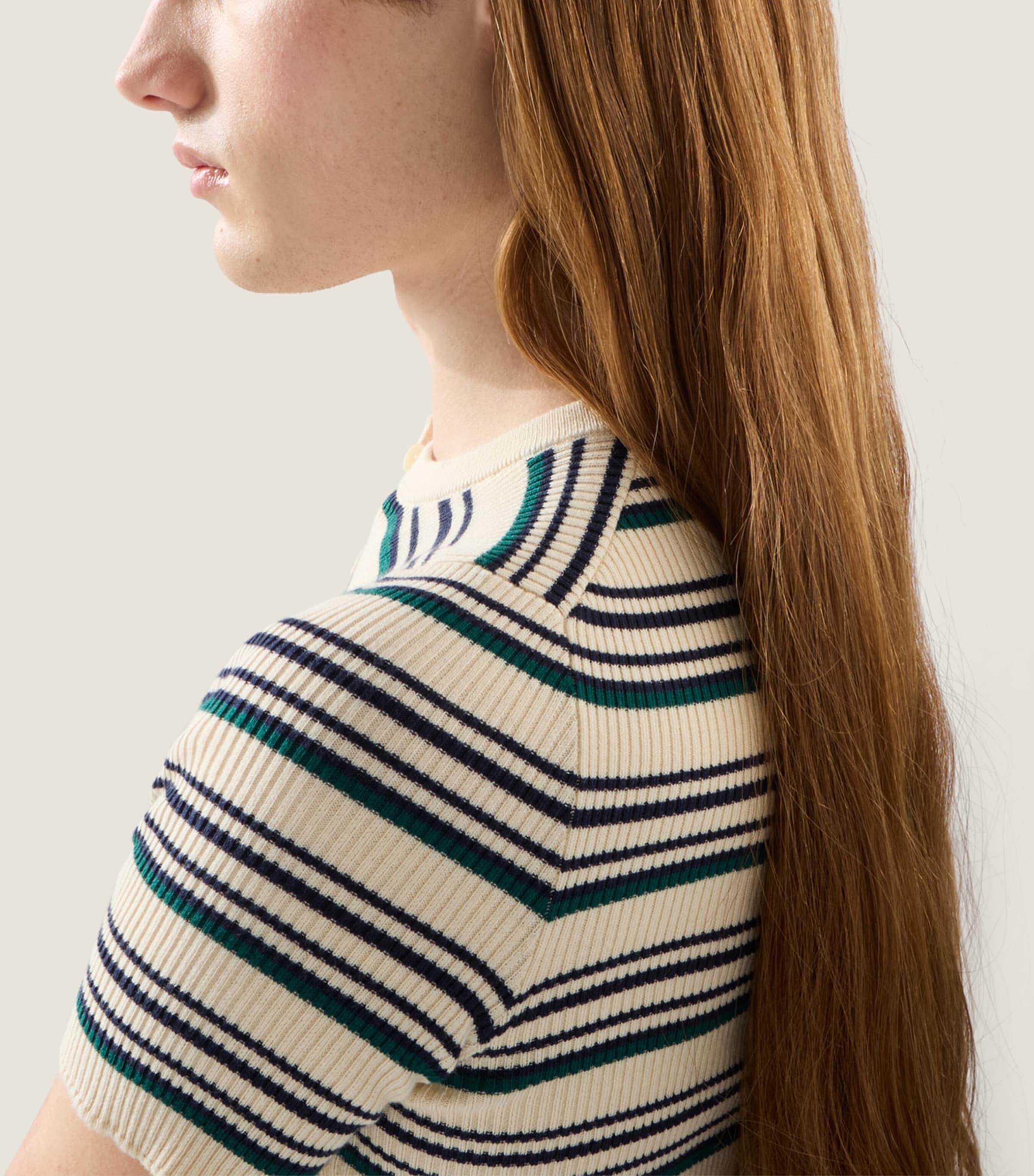 Miu Miu Womens Cotton Stripe Henley Top Neutral Image 4