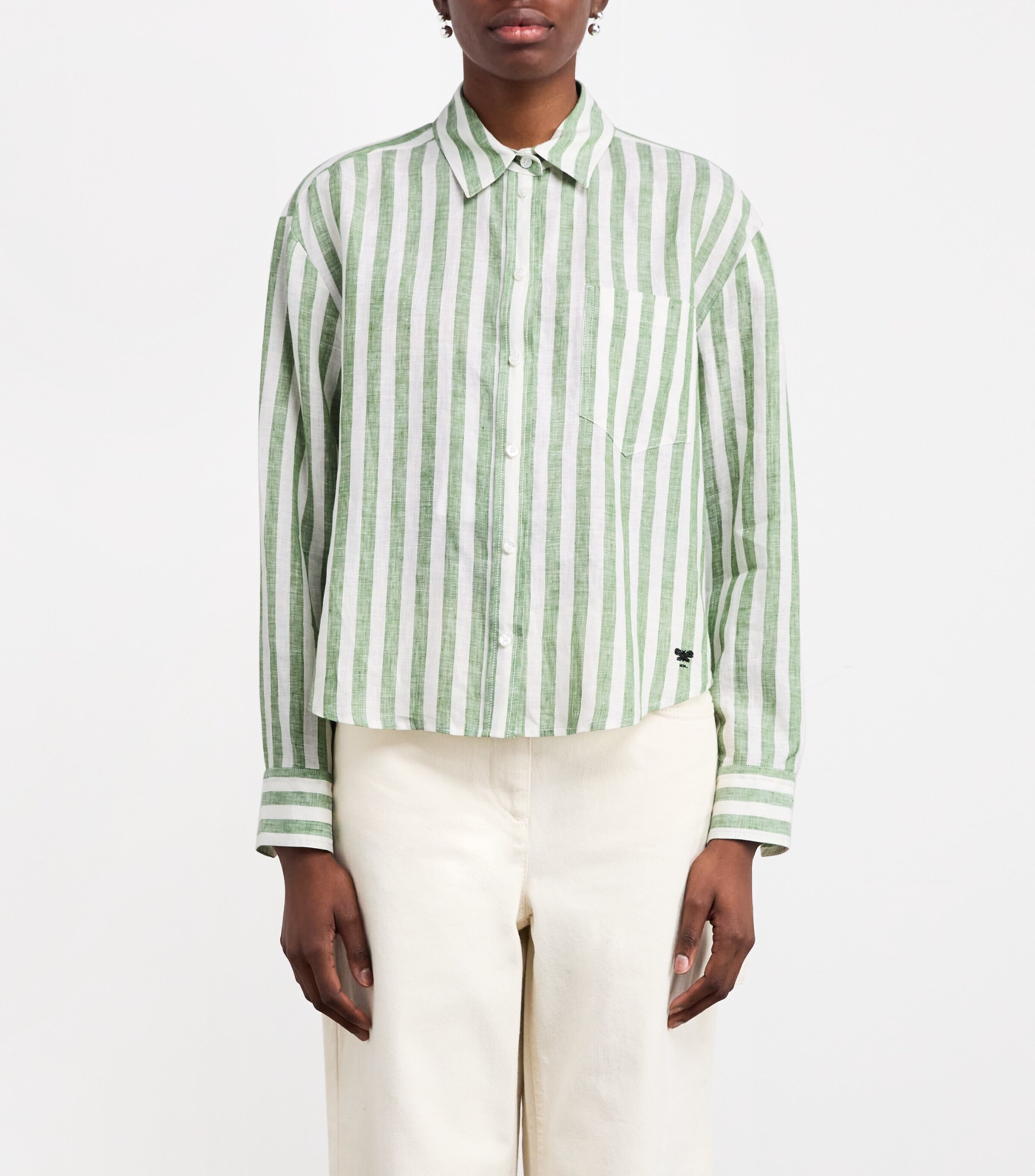 Weekend Max Mara Womens Linen Stripe Shirt Green Image 3