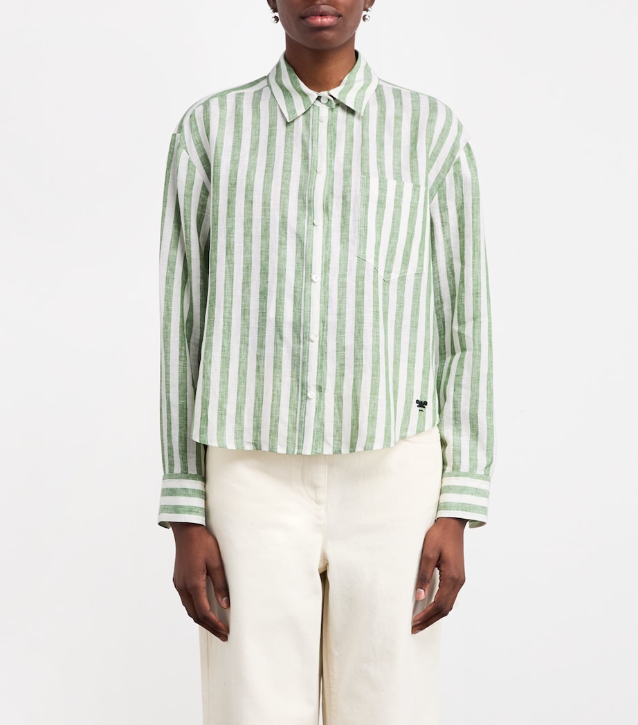 Weekend Max Mara Womens Linen Stripe Shirt Green Image 3