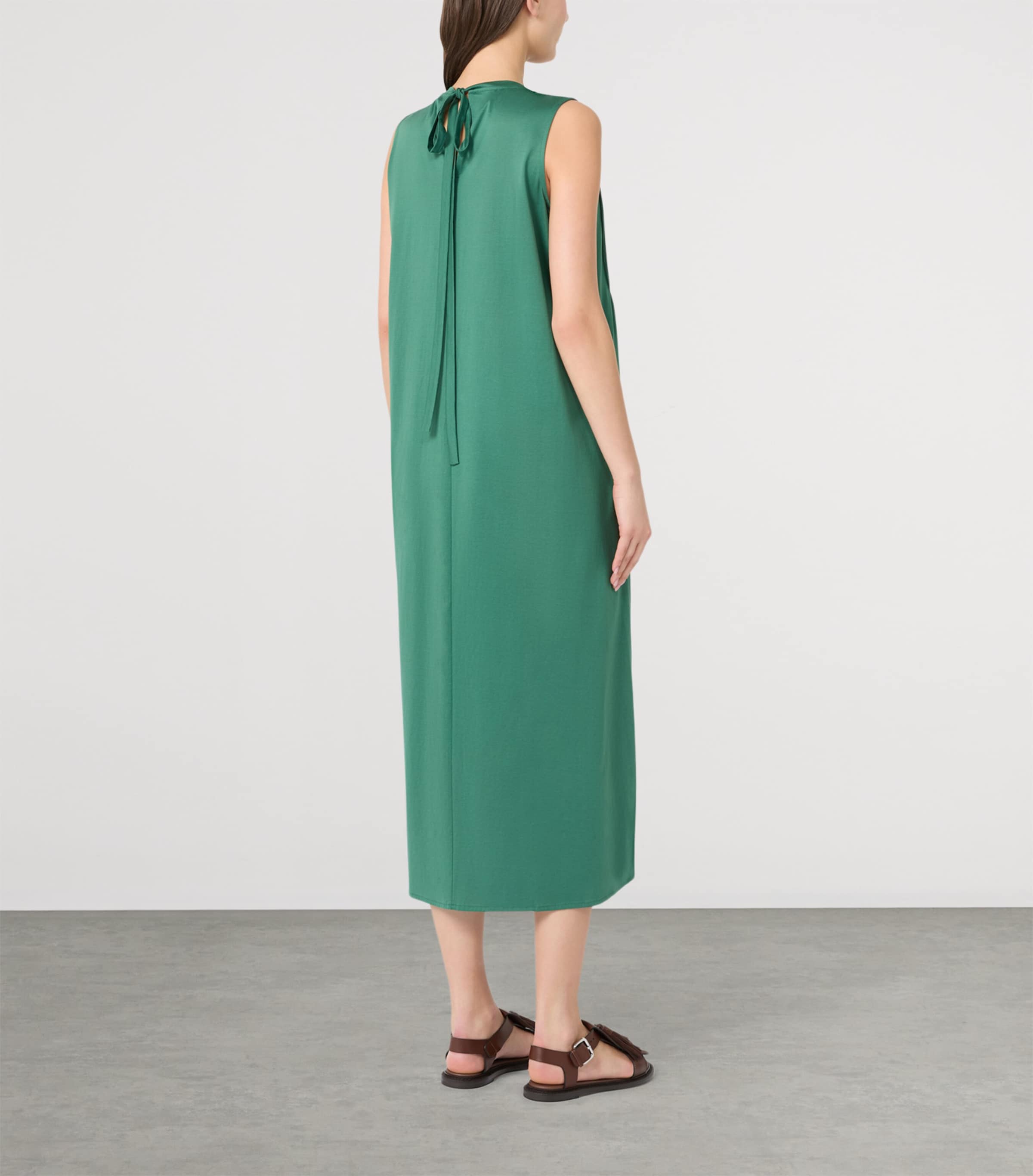Weekend Max Mara Womens Cotton Pleated Midi Dress Green Image 3