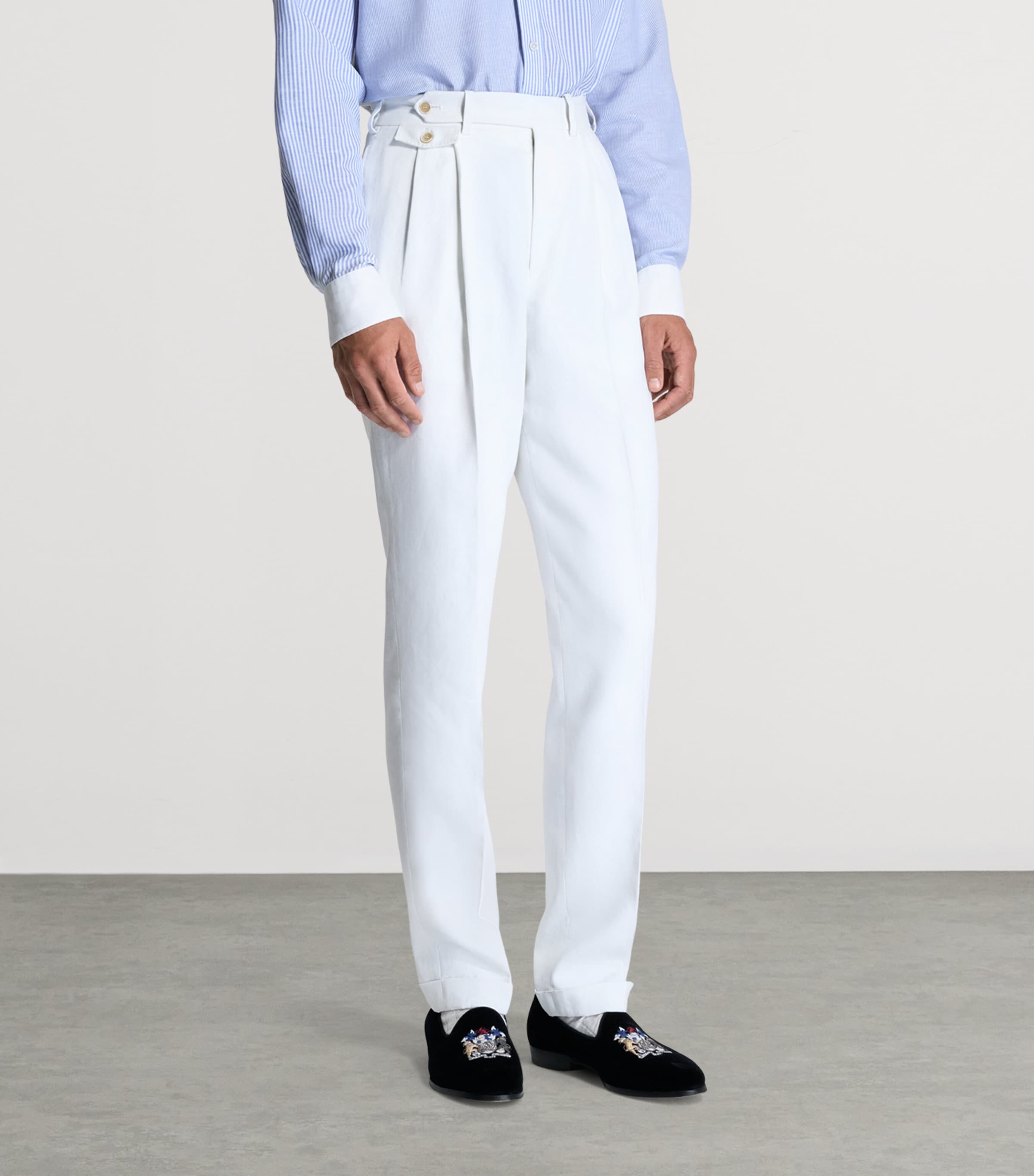 Dunhill Mens Linen Double-Pleated Formal Trousers Image 4