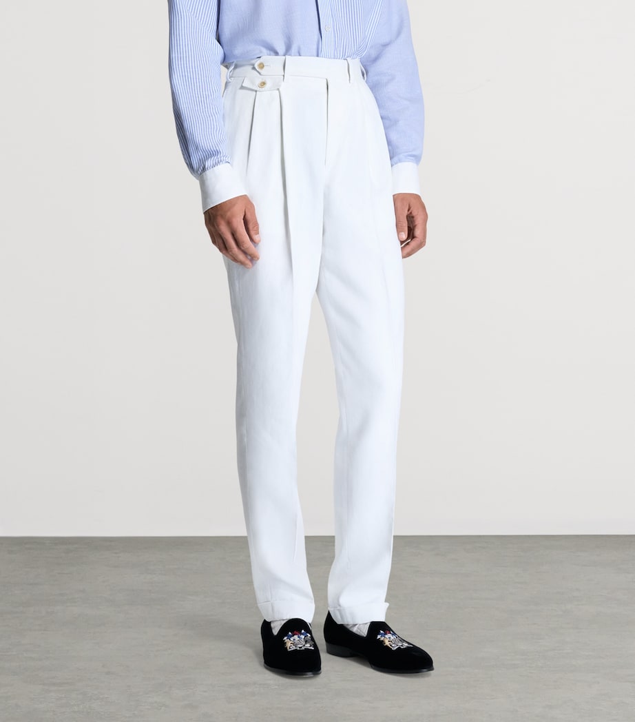 Dunhill Mens Linen Double-Pleated Formal Trousers Image 4