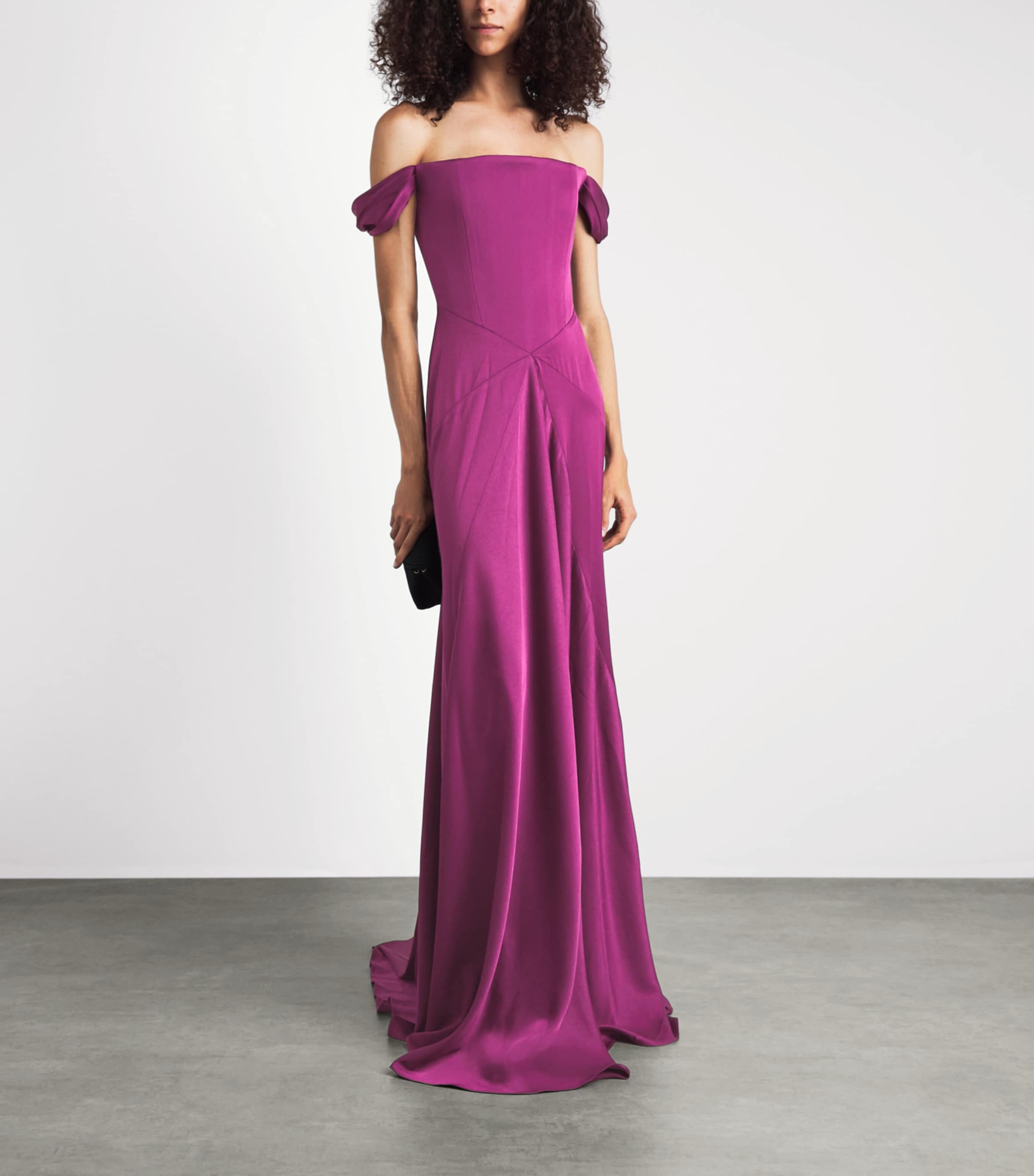 Alex Perry Womens Satin Crepe Off-Shoulder Gown Plum Image 2