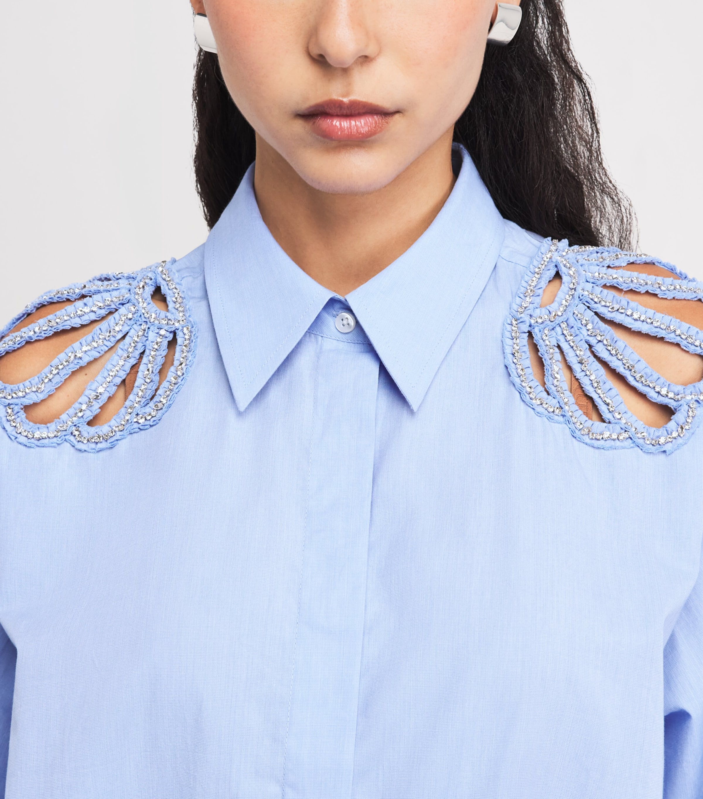 Sandro Paris Womens Cotton Embellished Shirt Sky Blue Image 3