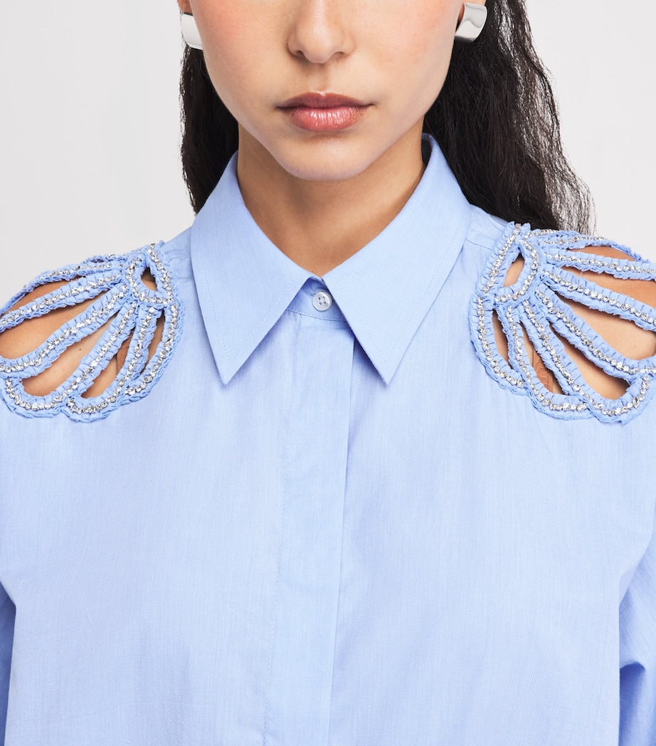 Sandro Paris Womens Cotton Embellished Shirt Sky Blue Image 3
