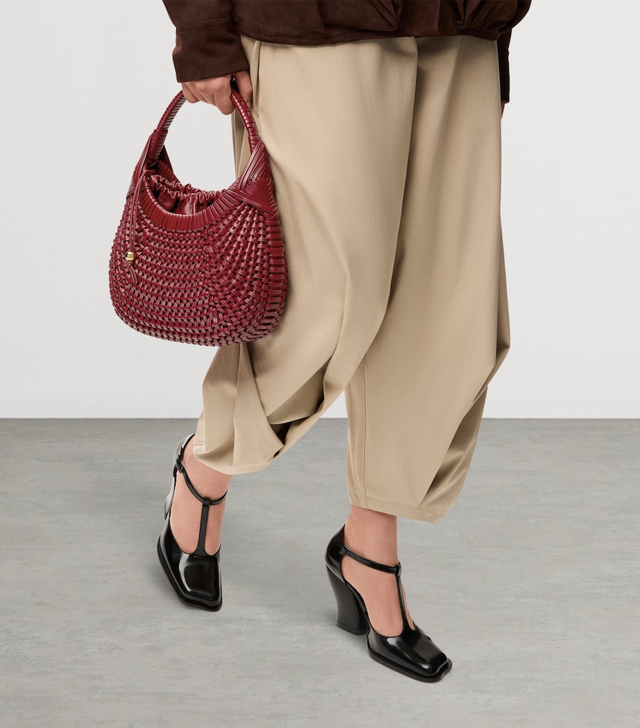 Leather Diamond Top-Handle Bag CHERRY Image 8