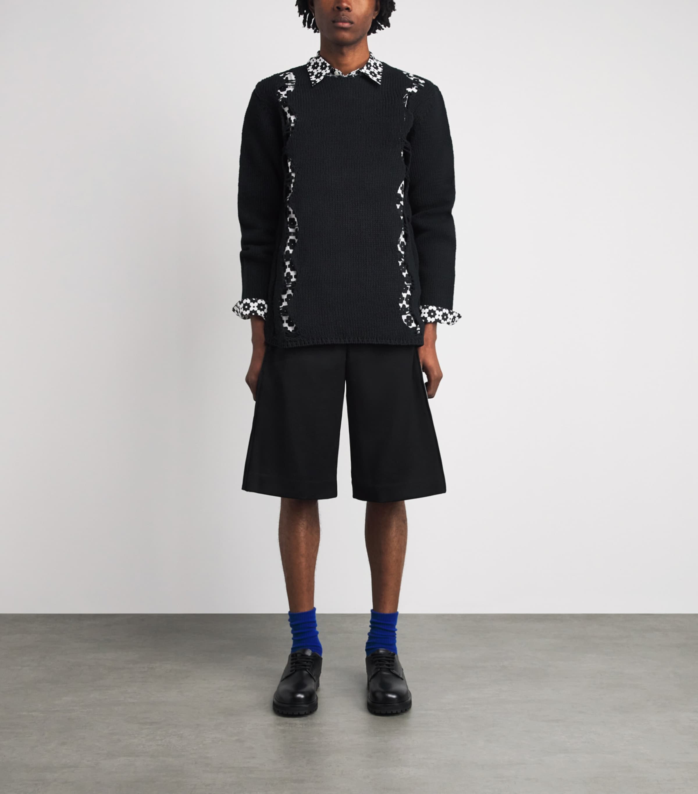 Comme Des Garçons Homme Plus Mens Cotton-Blend Distressed Sweater Black Image 2