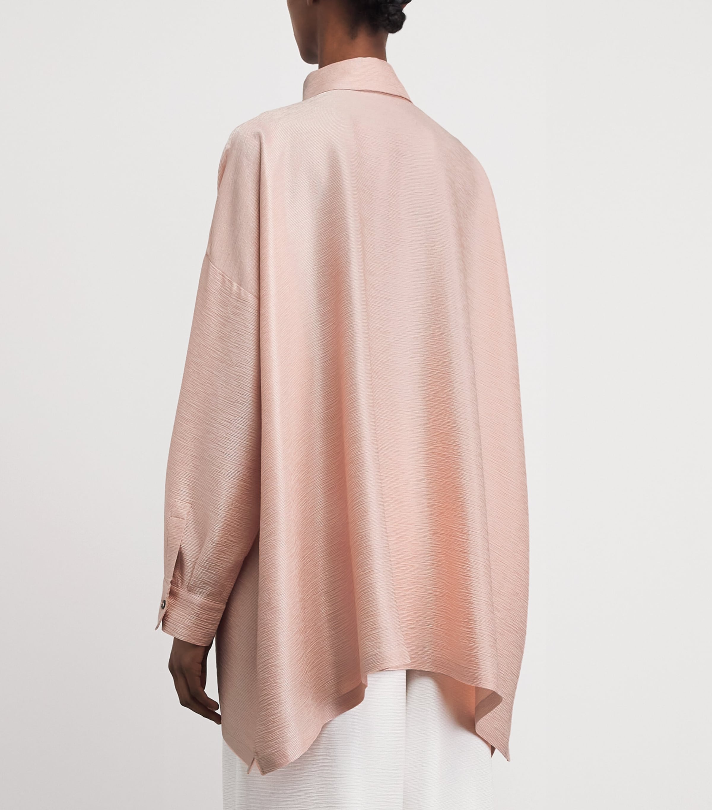 Eskandar Womens Silk Plissé Wide A-Line Shirt Rosepowder Image 5
