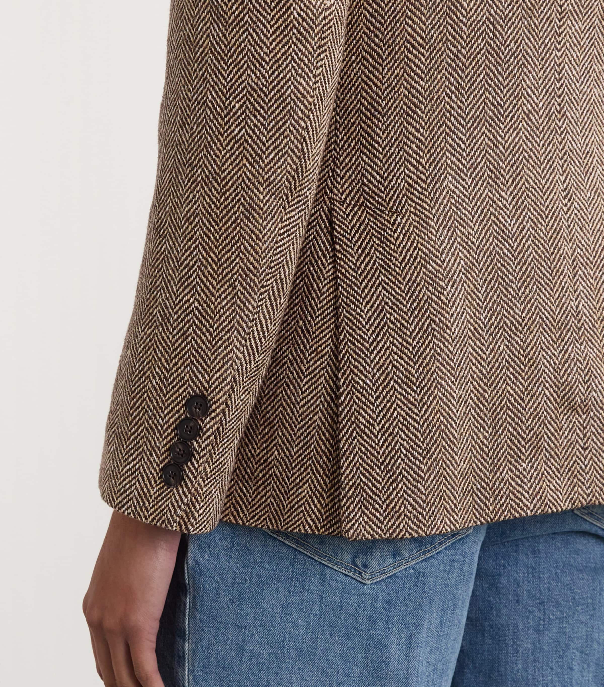 Linen-Silk-Wool Tweed Blazer BROWN/CRM HERRINGBNE Image 6