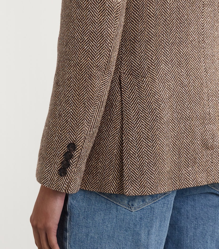 Linen-Silk-Wool Tweed Blazer BROWN/CRM HERRINGBNE Image 6