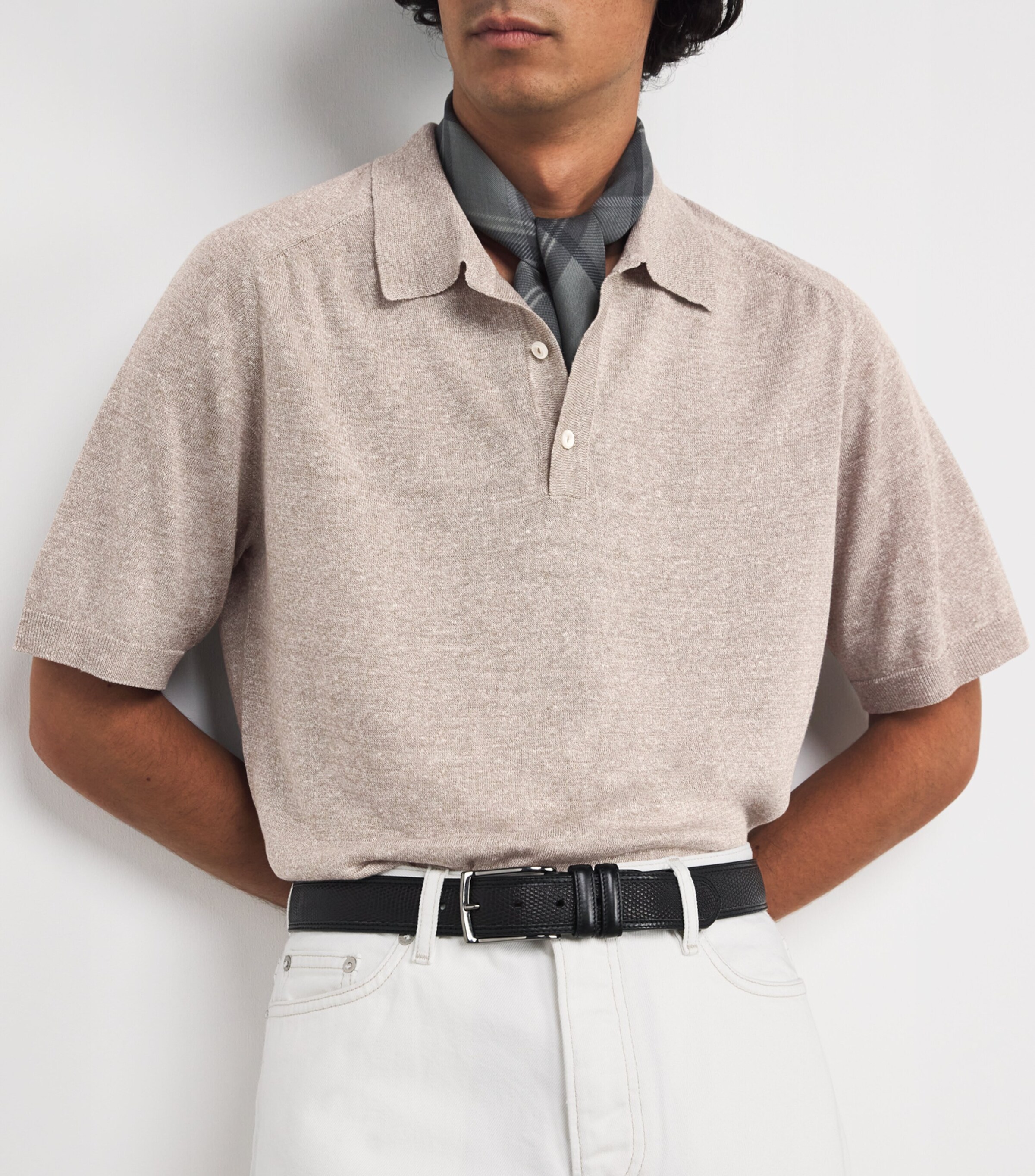 Eton Mens Cotton-Linen Polo Shirt Beige Image 6