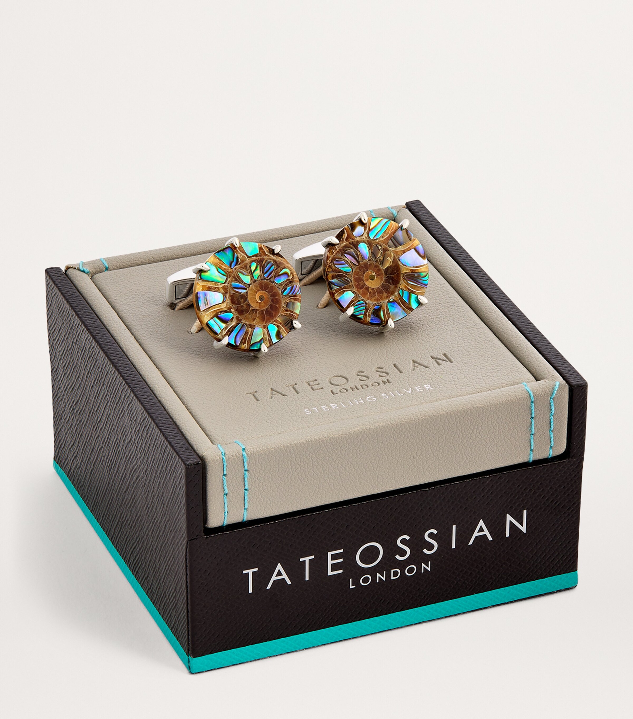 Tateossian Sterling Silver and Fossilised Ammonite Cufflinks Image 3