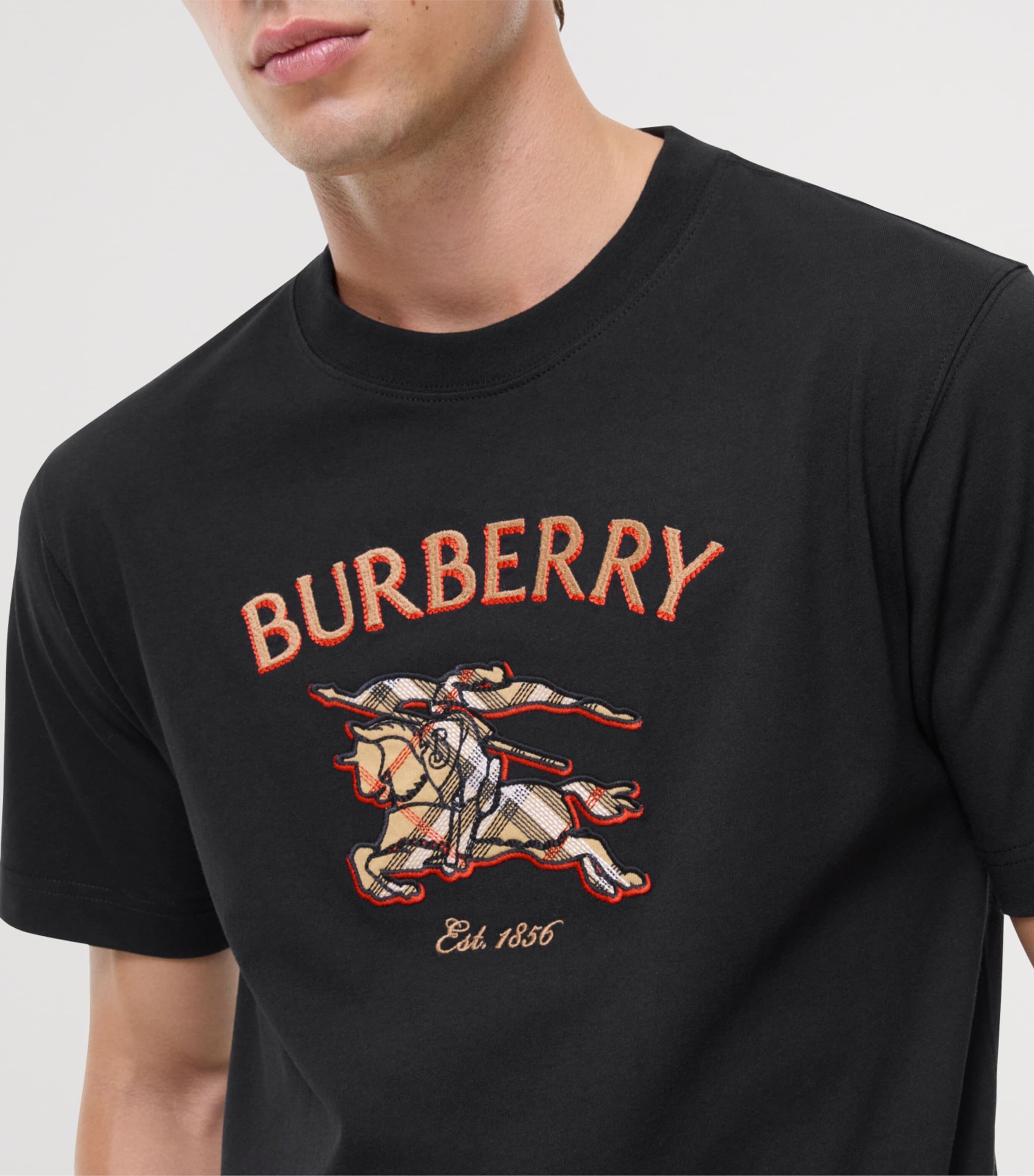 Burberry Mens Cotton Appliqué T-Shirt Black Image 3