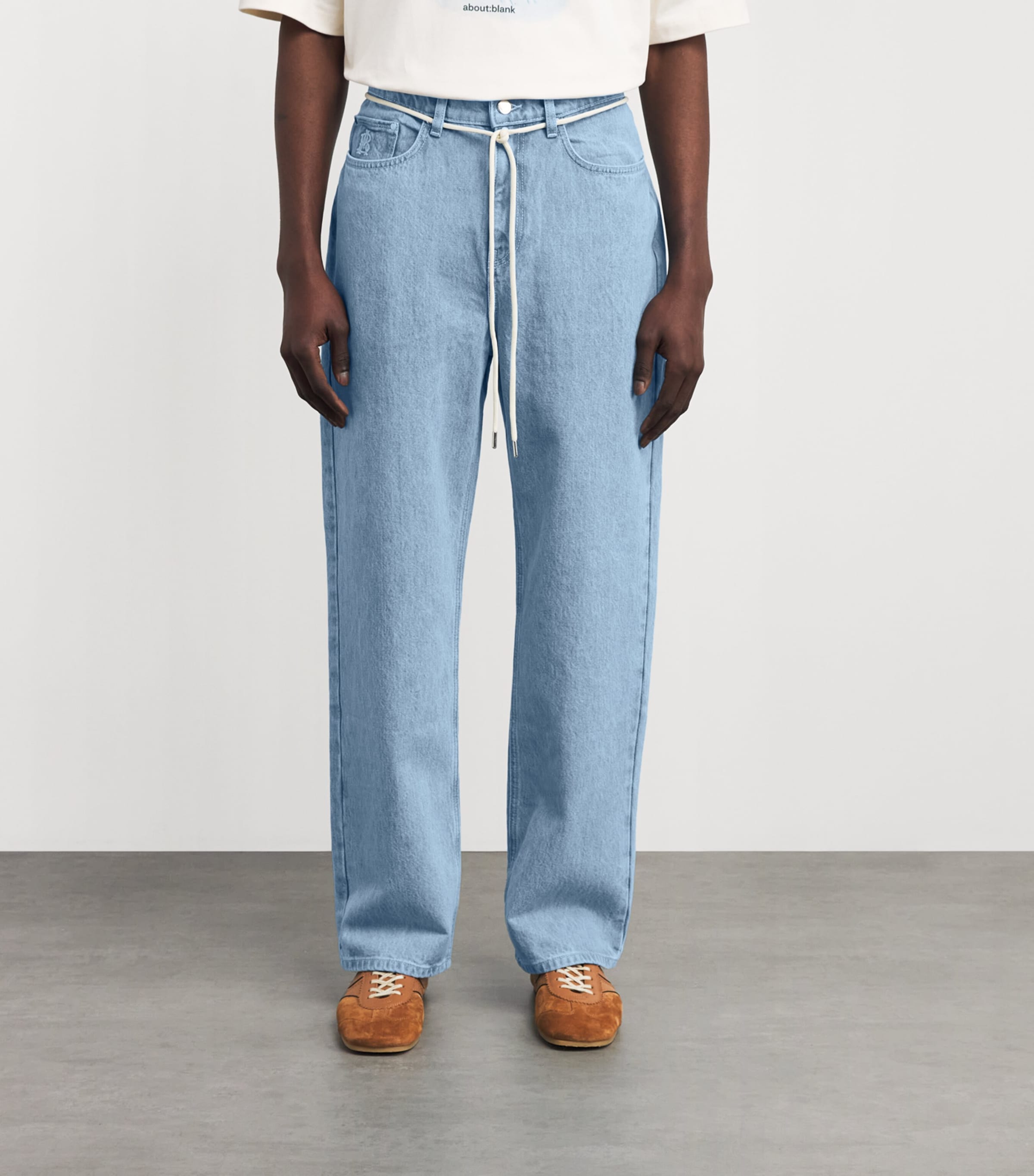 about:blank Mens Shoelace Belt Wide-Leg Jeans Light Blue Wash Image 4