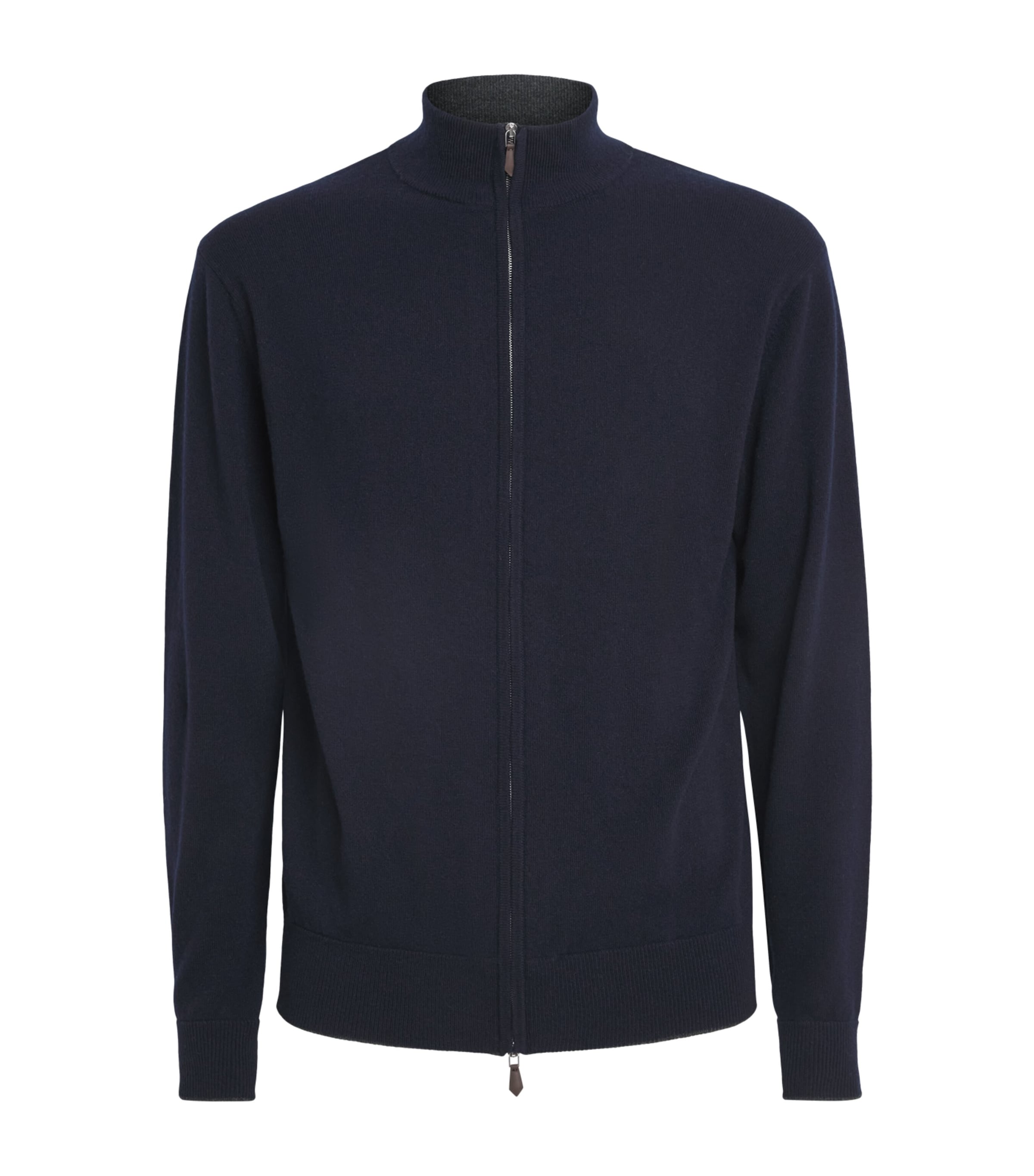 N.Peal Mens Organic Cashmere Knightsbridge Zip-Up Cardigan Navy Dark Charcoal Image 1