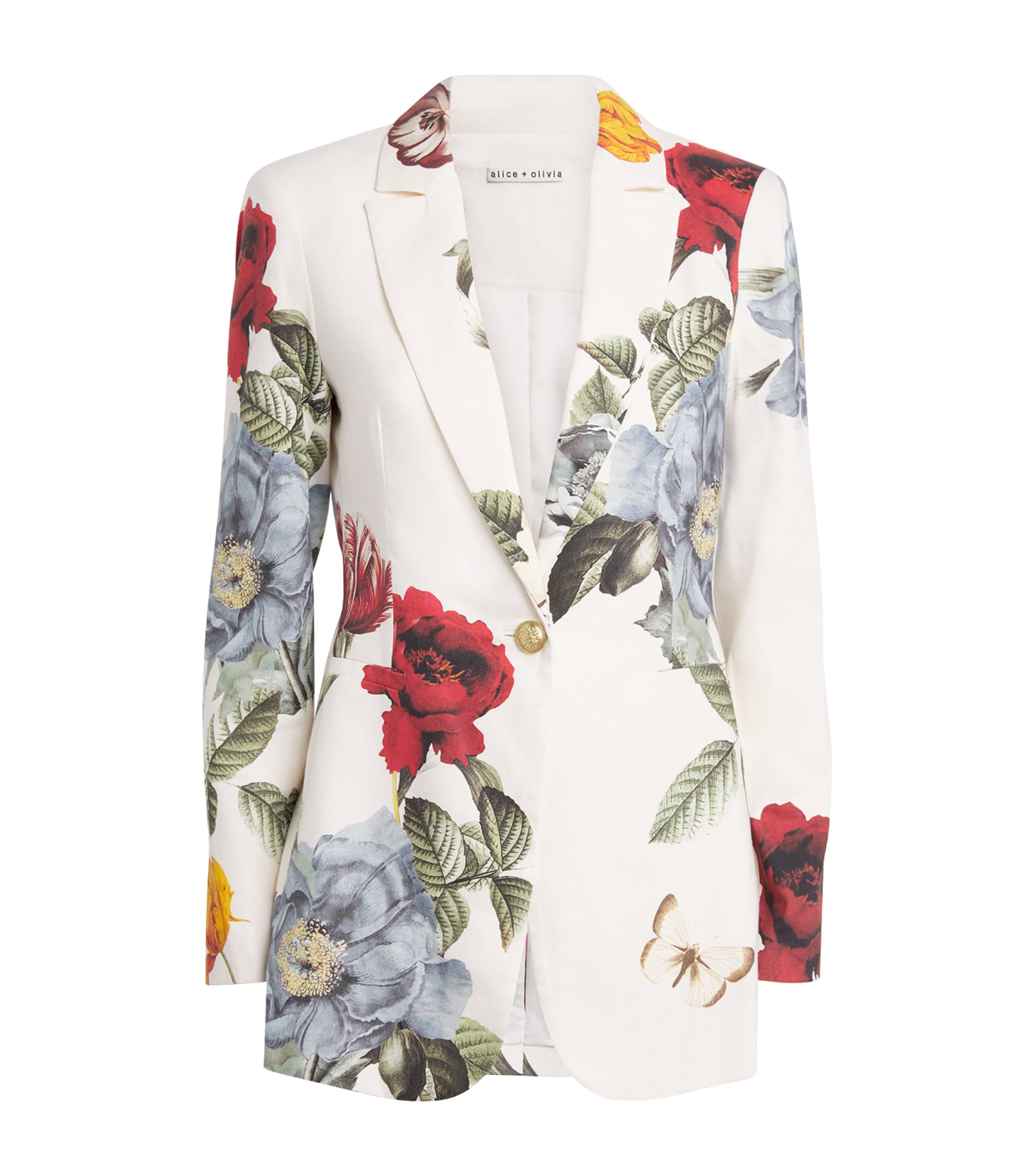 Alice And Olivia Linen-blend Floral Breann Blazer In White