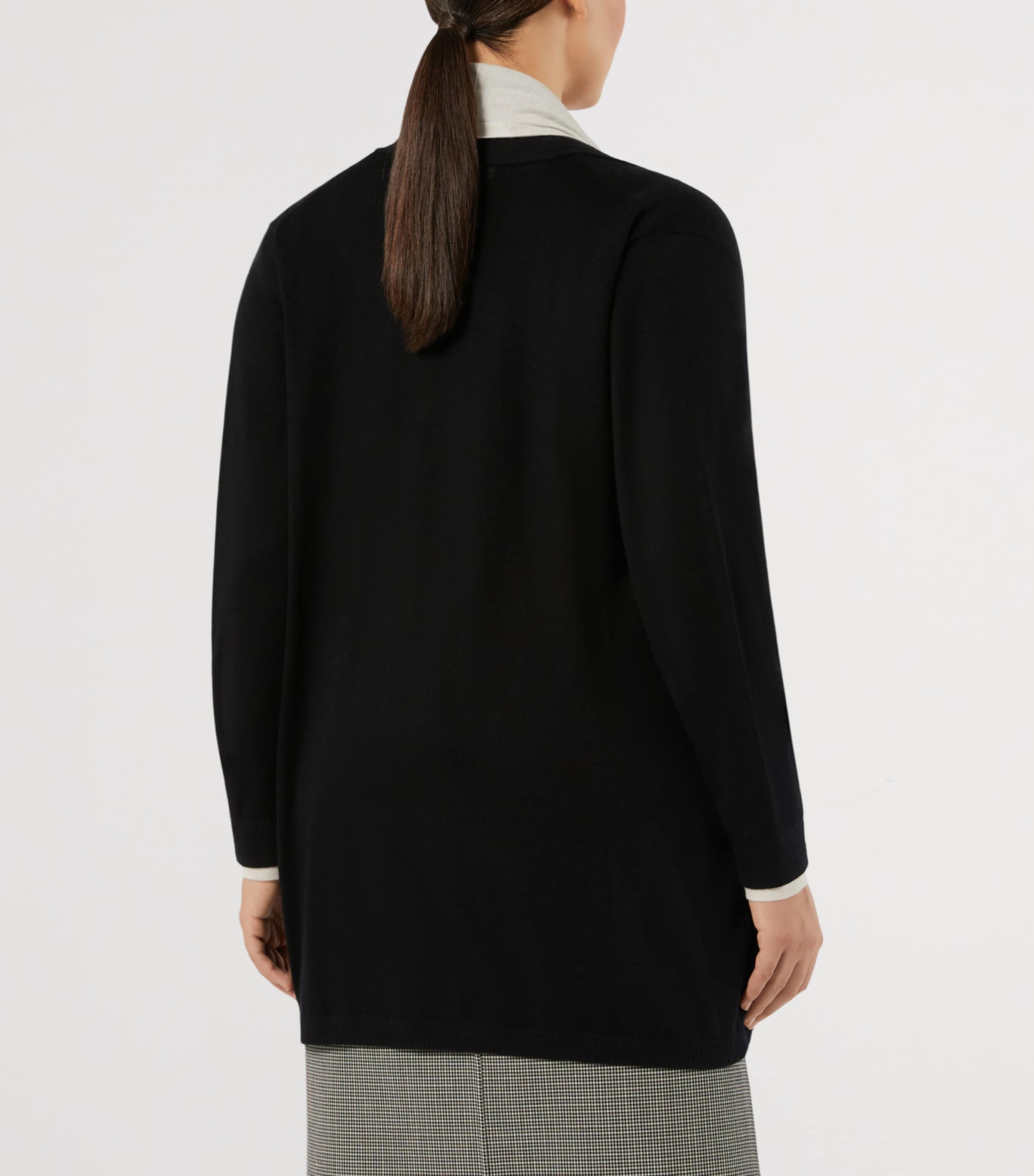 Marina Rinaldi Womens Wool-Silk Waterfall Cardigan Black White Image 4
