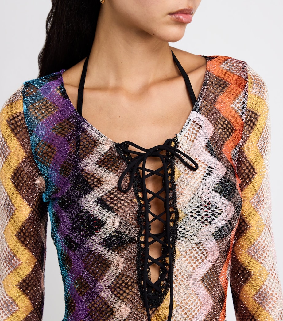 Zigzag Lace-Detail Kaftan SM9QM MULTI DARK Image 4