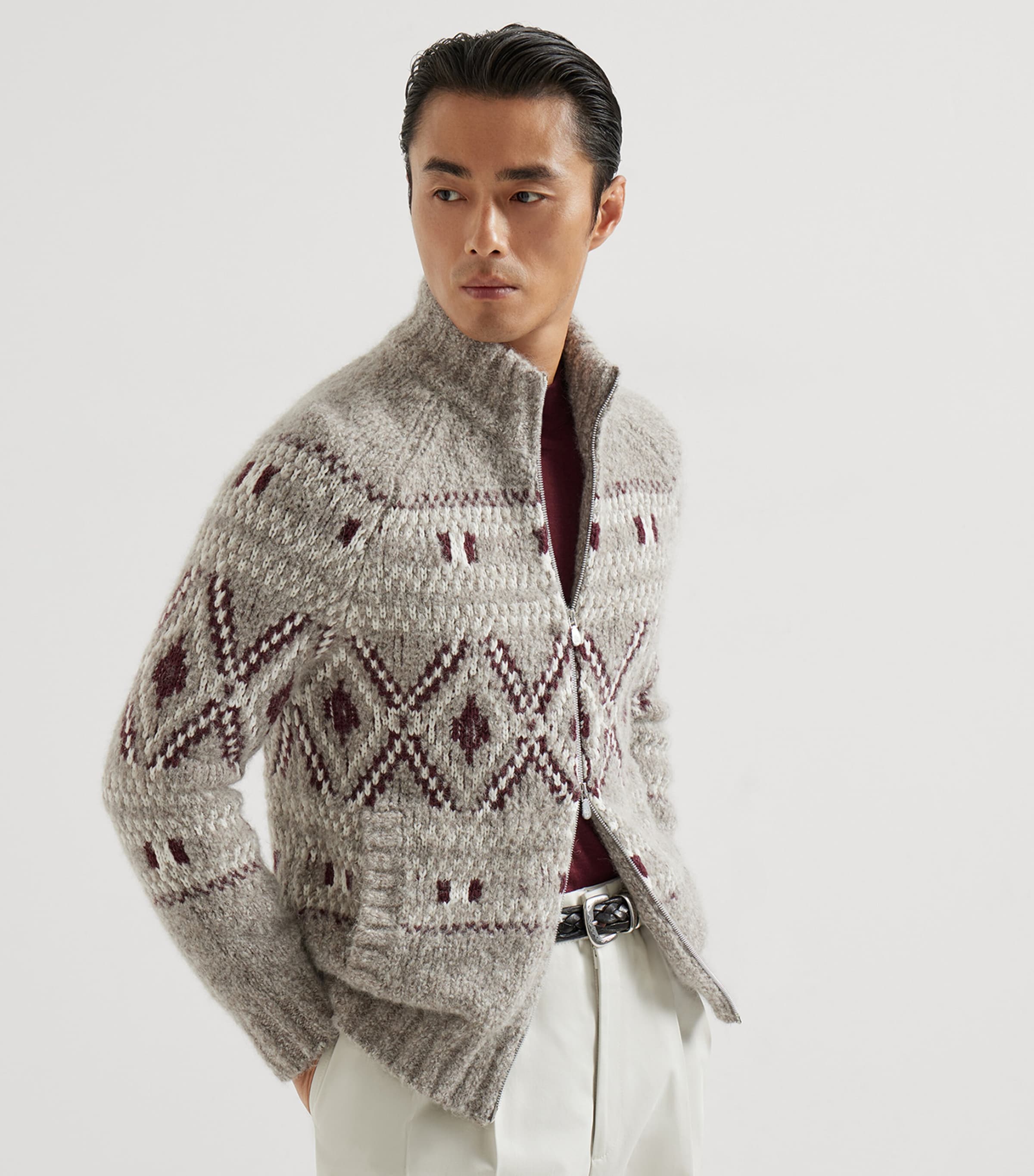 Alpaca-Wool-Cashmere Zipped Cardigan CBZ19 Image 3