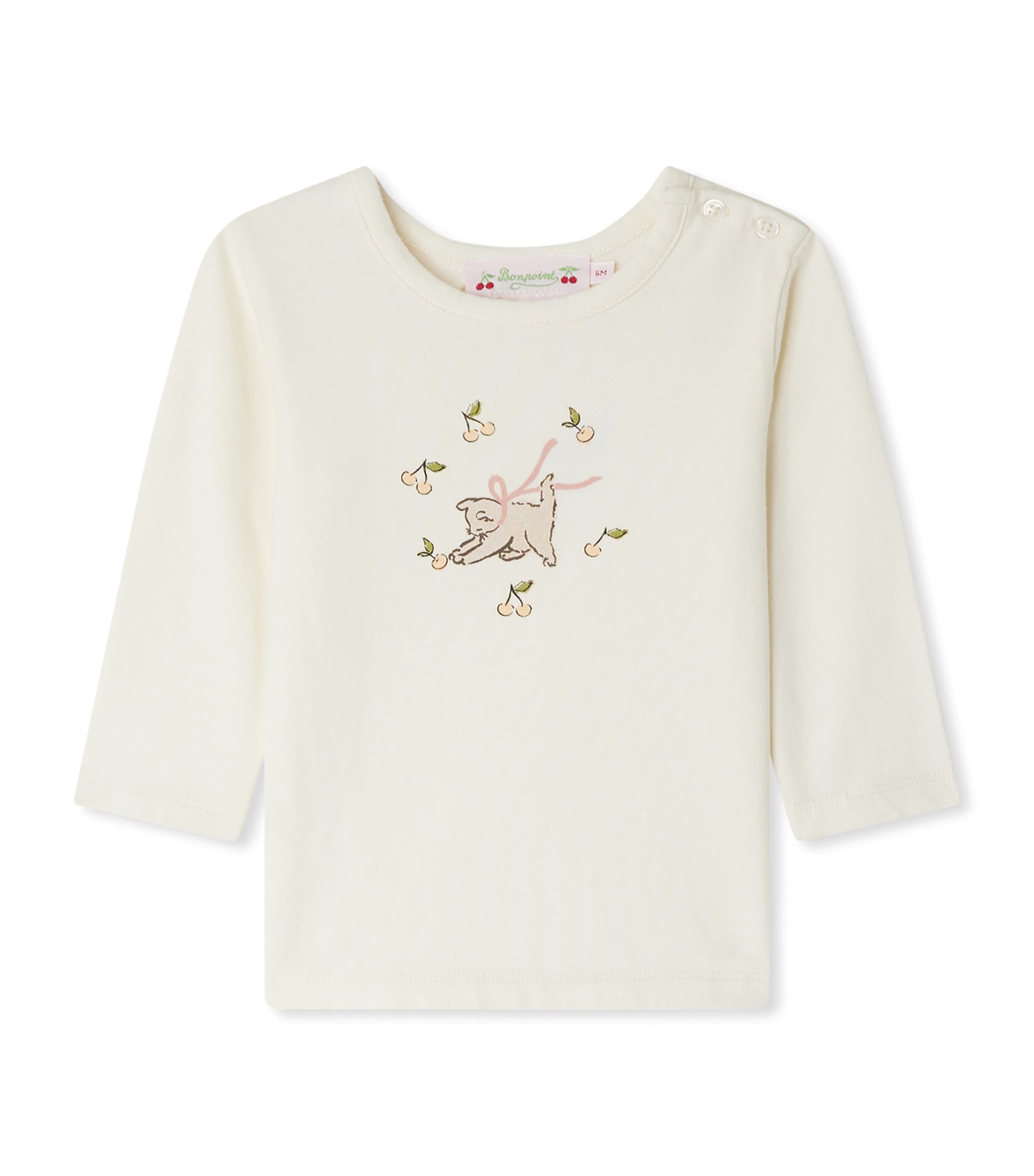 Bonpoint Cotton Long-sleeve Cat T-shirt In White