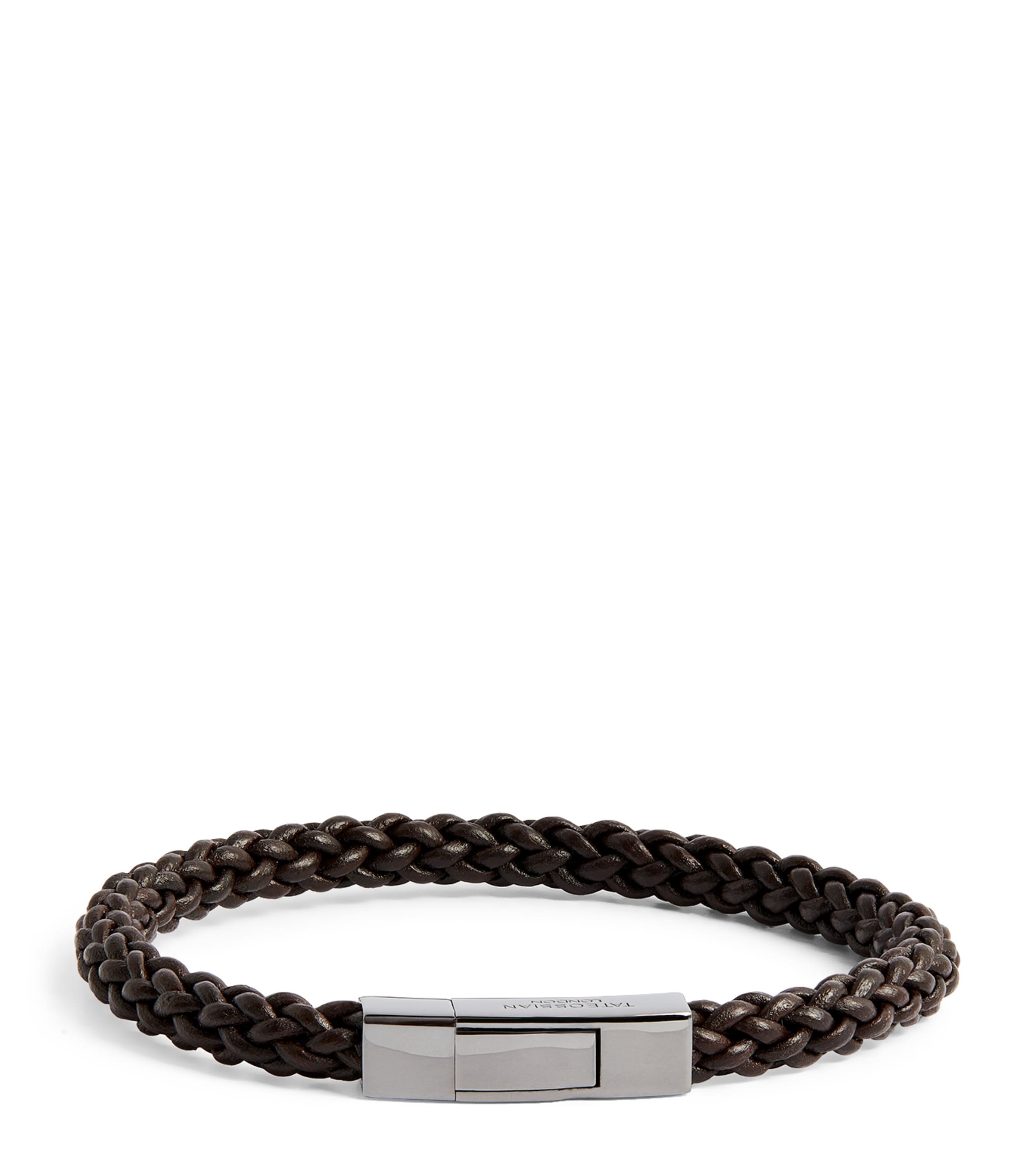 TATEOSSIAN STERLING SILVER AND LEATHER MACRAMÉ BRACELET 