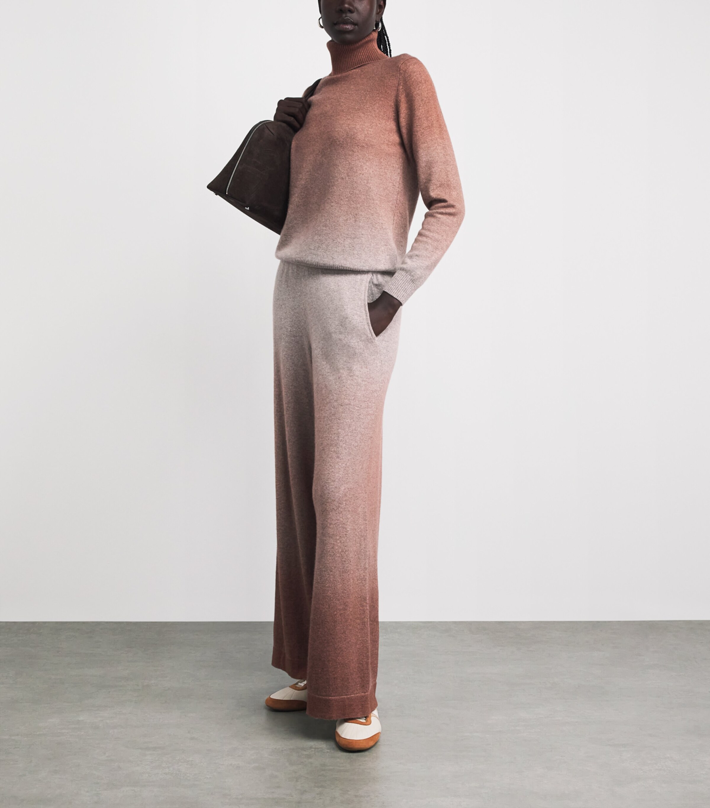 Colombo Womens Cashmere Wide-Leg Trousers Shaded Brick Image 2