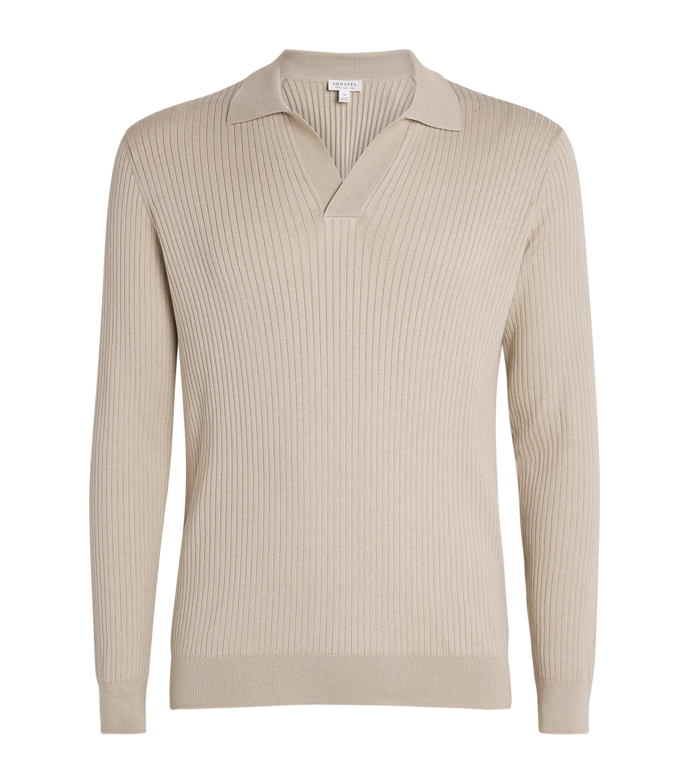 Sunspel Mens Silk-Cotton Long-Sleeve Polo Shirt Brgt Hazelwood Image 1