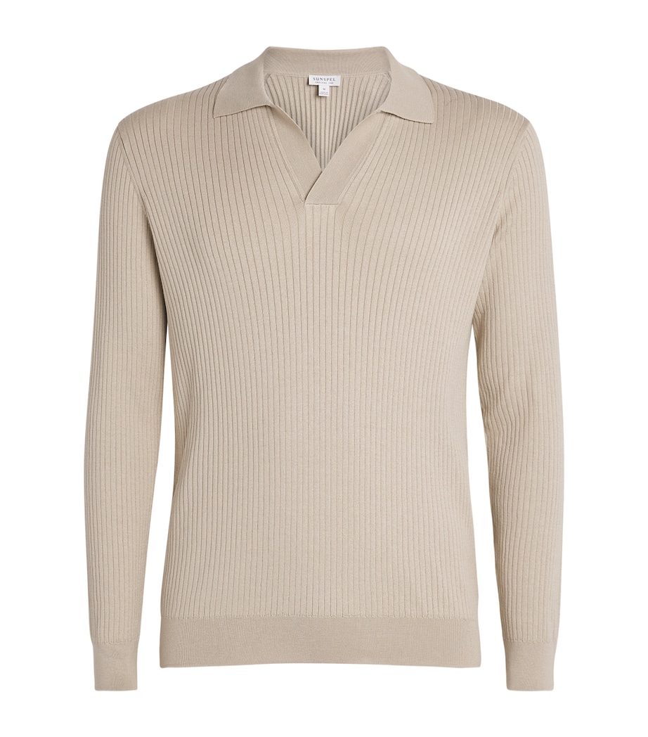 Sunspel Mens Silk-Cotton Long-Sleeve Polo Shirt Brgt Hazelwood Image 1