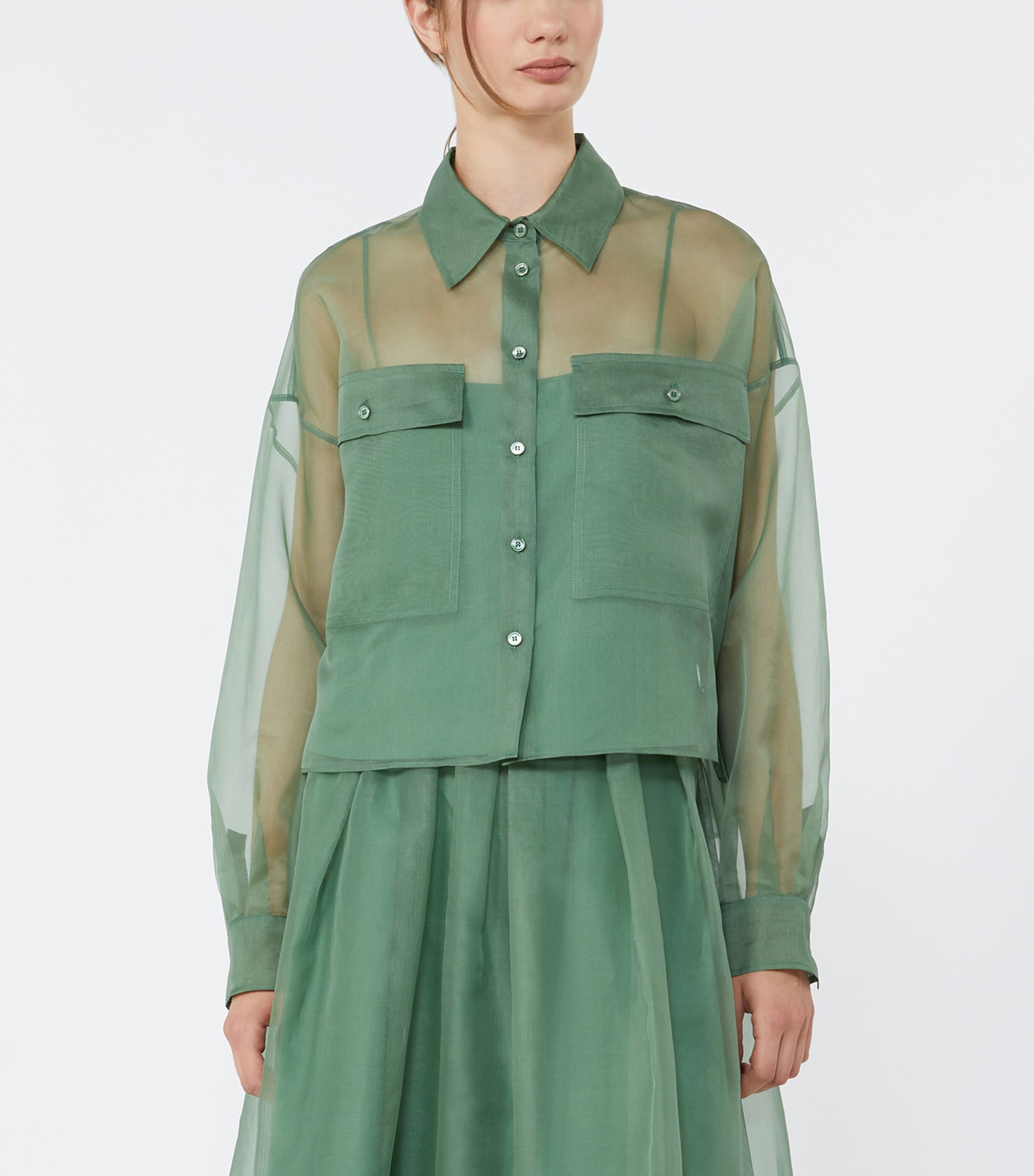 Weekend Max Mara Womens Silk Organza Shirt Green Image 3