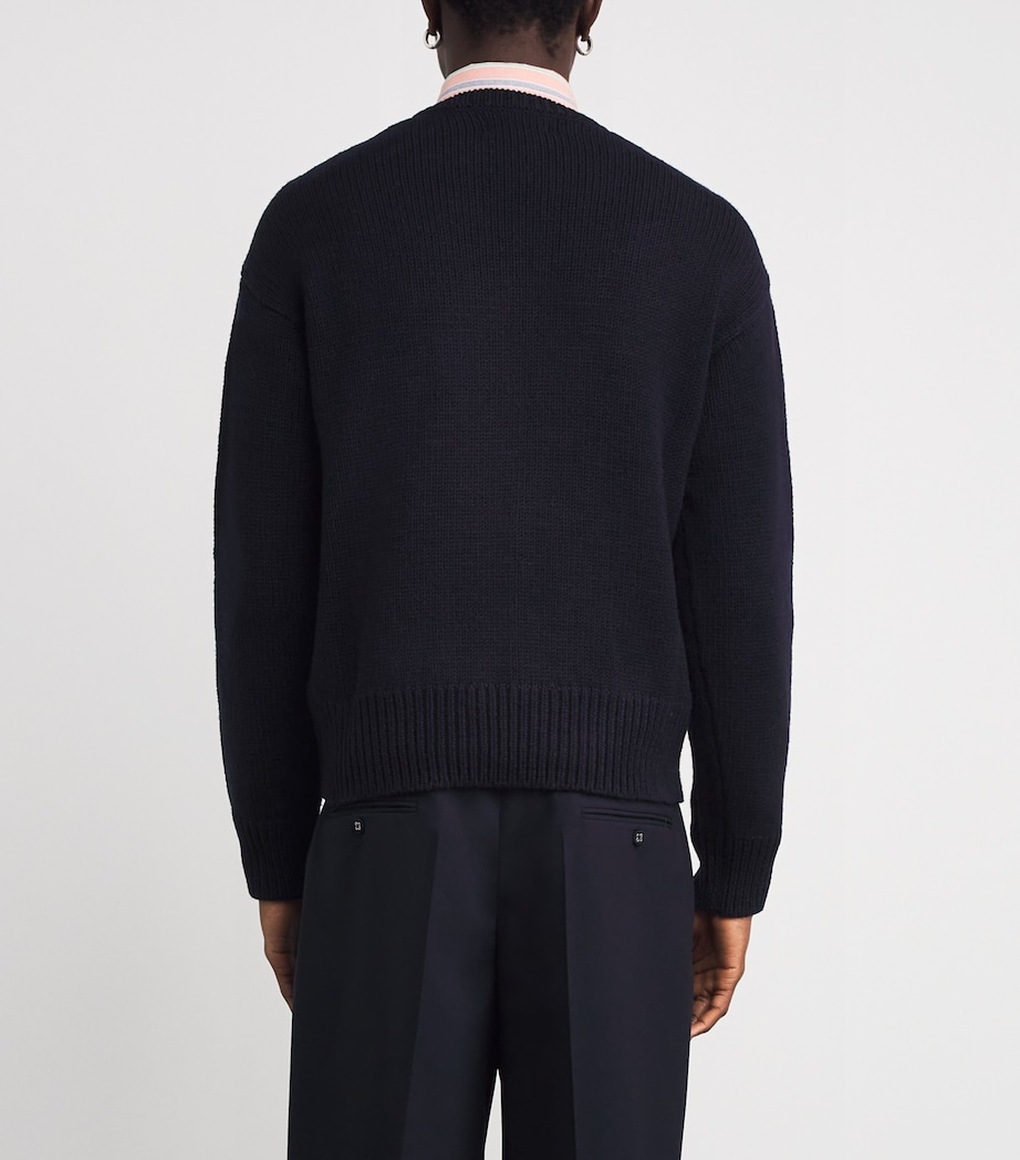 Wool Vintage Fit Letter Sweater BLUE Image 4