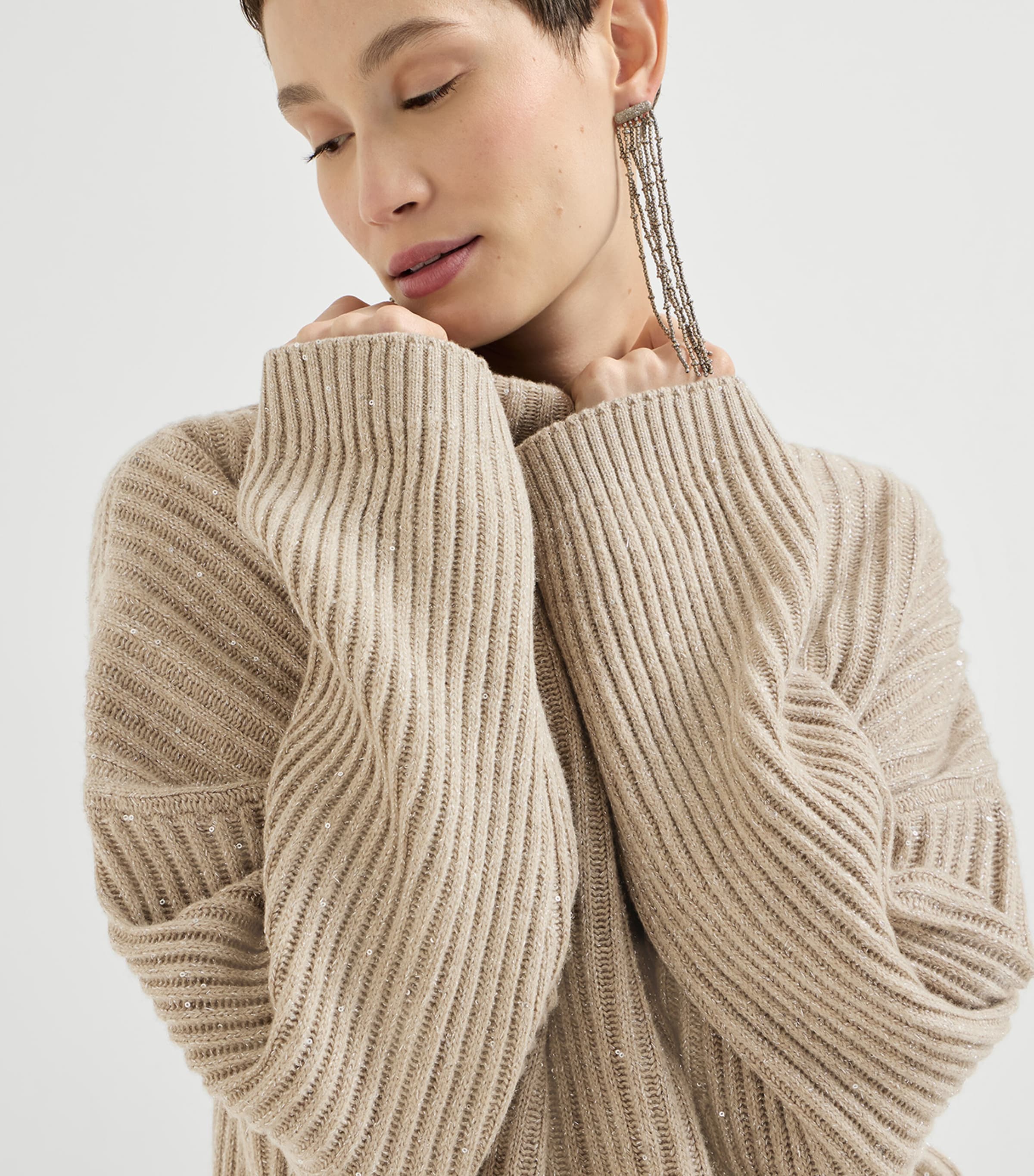 Brunello Cucinelli Womens Sparkling Rollneck Sweater Noce Image 6
