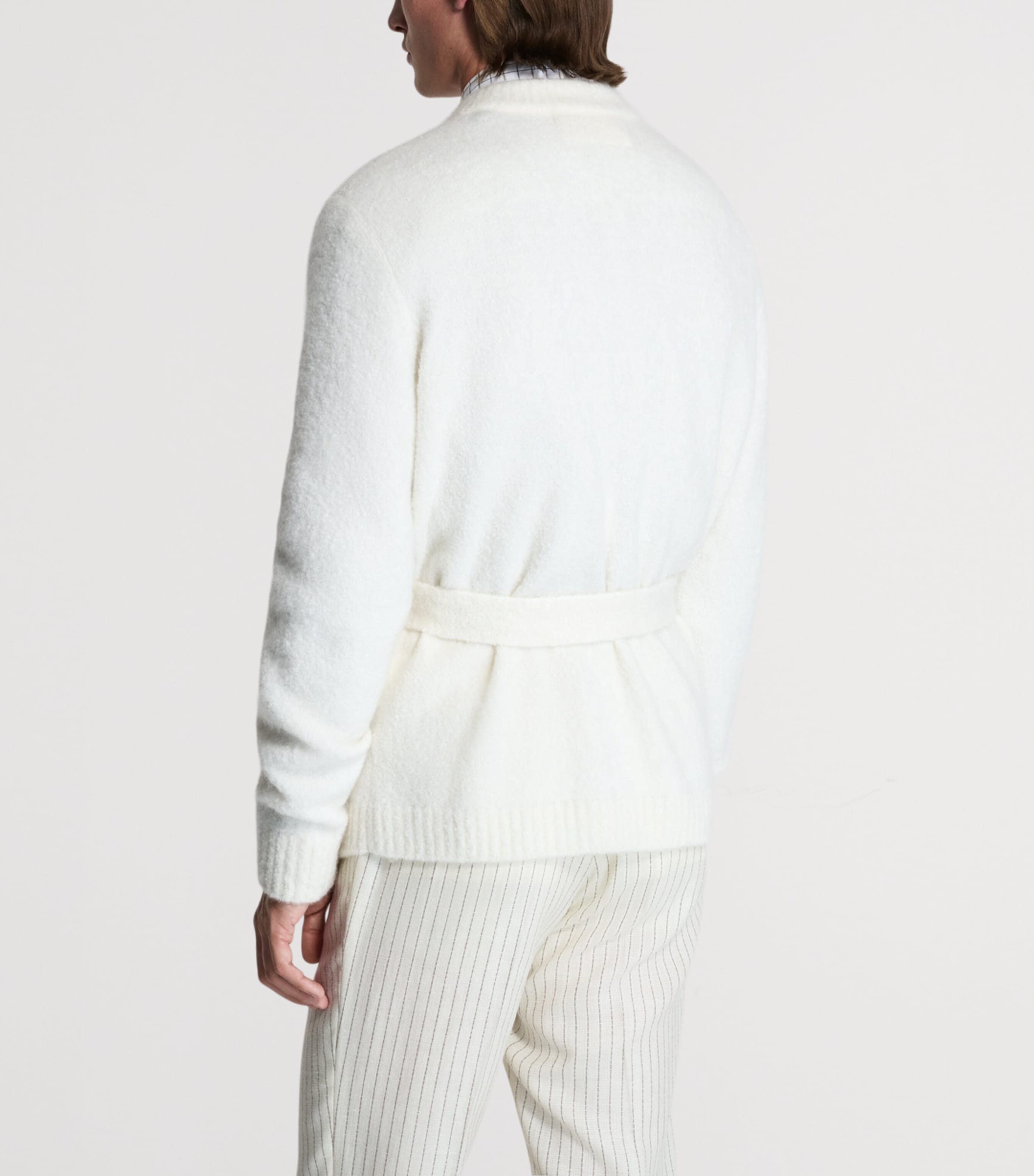 Dunhill Mens Cashmere-Blend Belted Cardigan White Image 3