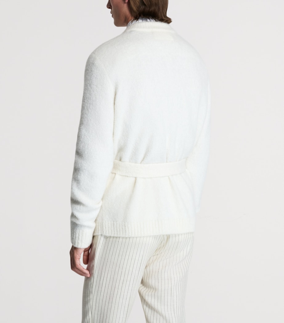 Dunhill Mens Cashmere-Blend Belted Cardigan White Image 3