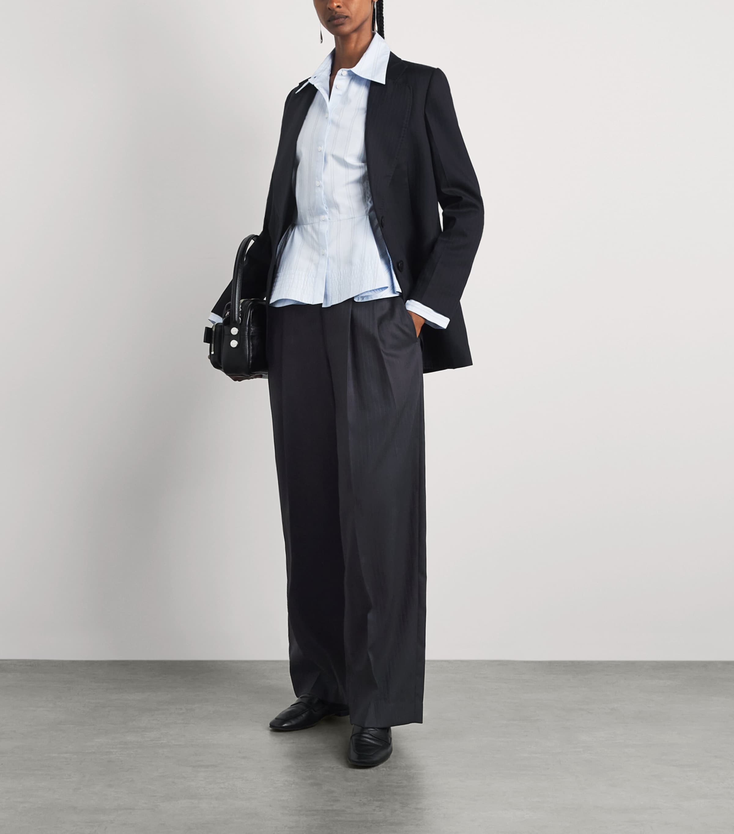 Sandro Paris Womens Wool Stripe Pleated Trousers Navy Blue Image 2