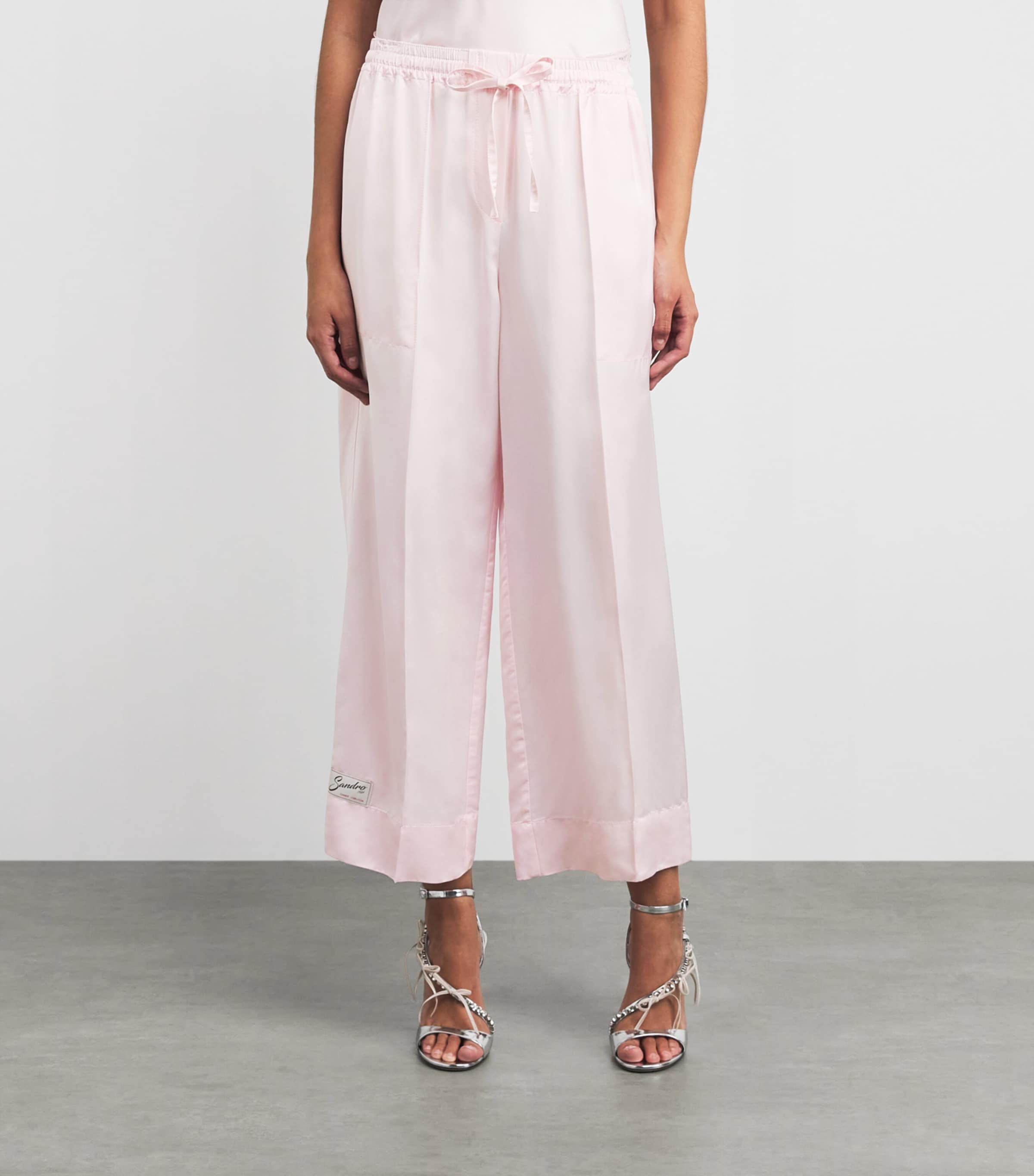Sandro Paris Womens Satin Wide-Leg Trousers Light Pink Image 4