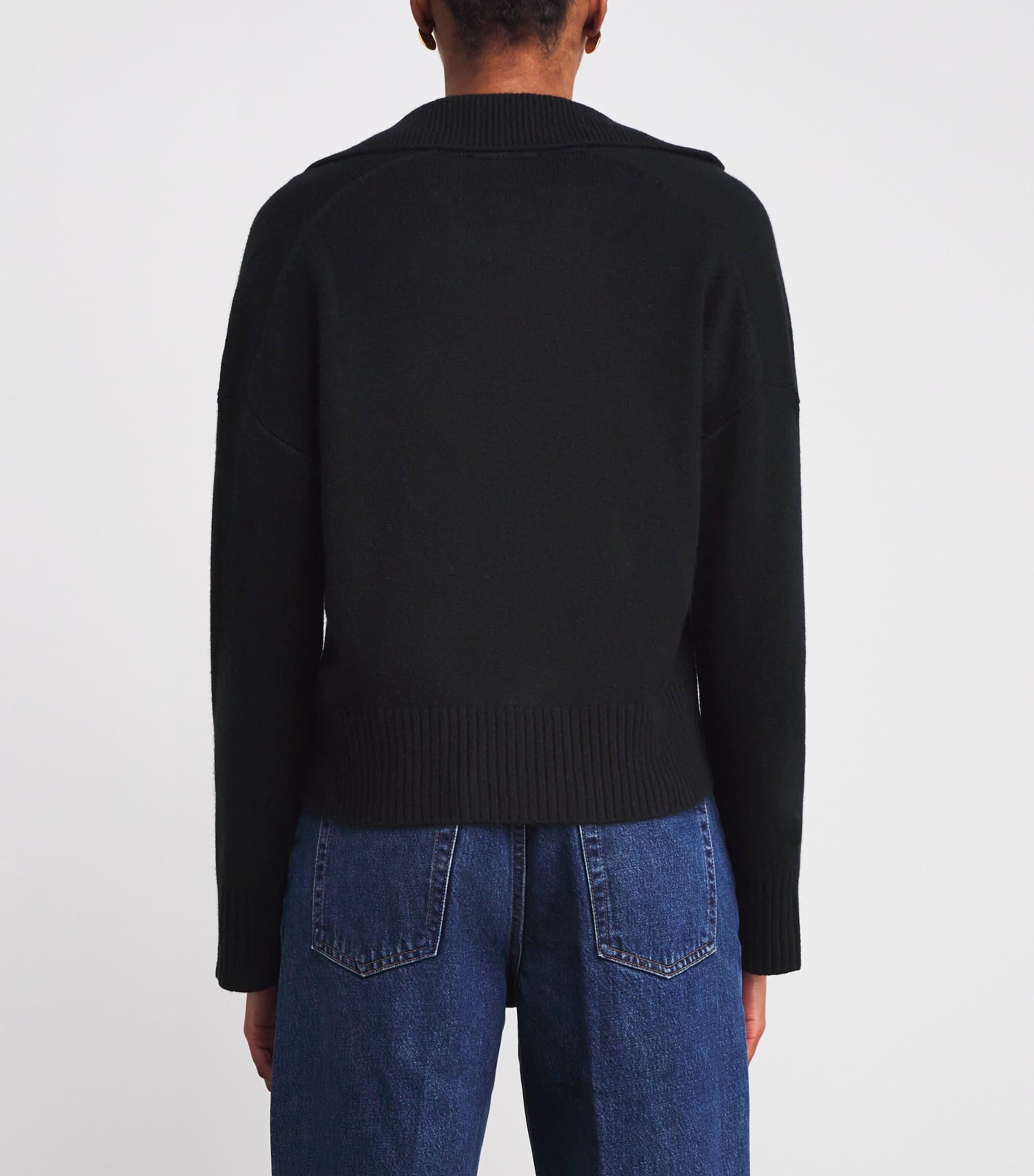Open Collar Polo Sweater BLACK Image 4