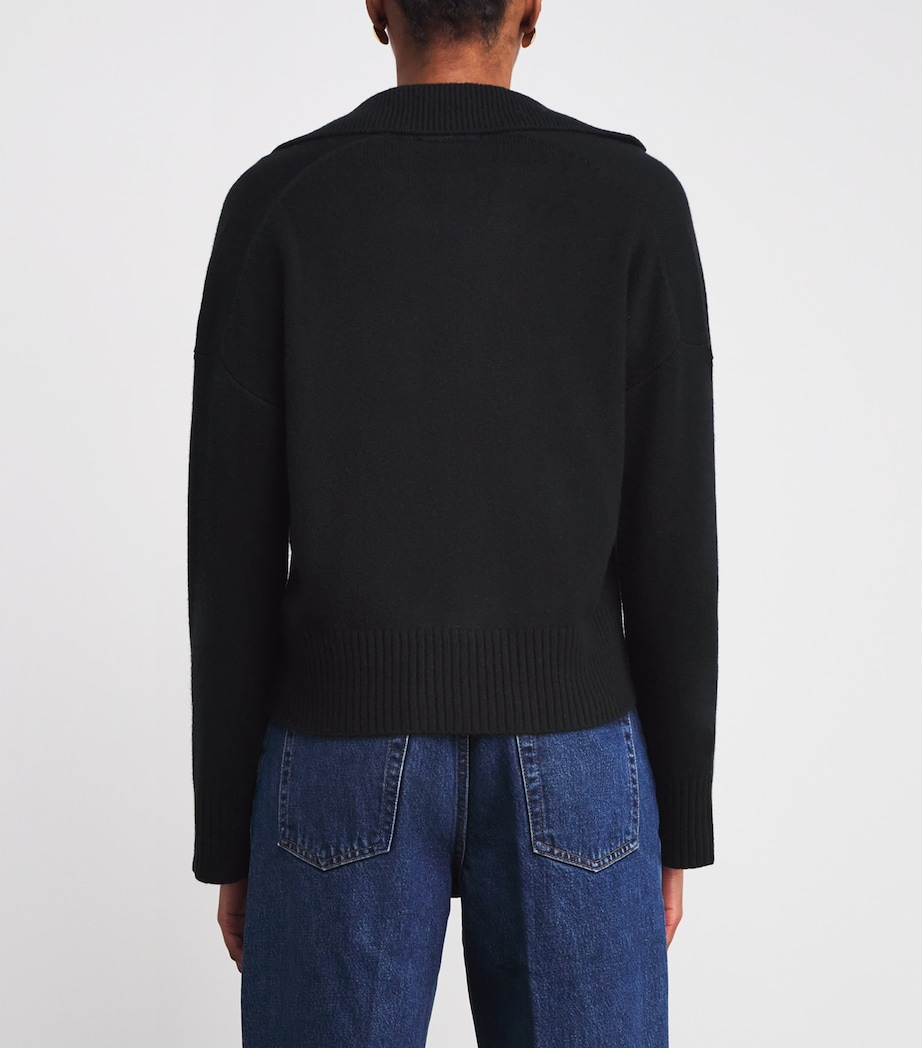 Open Collar Polo Sweater BLACK Image 4