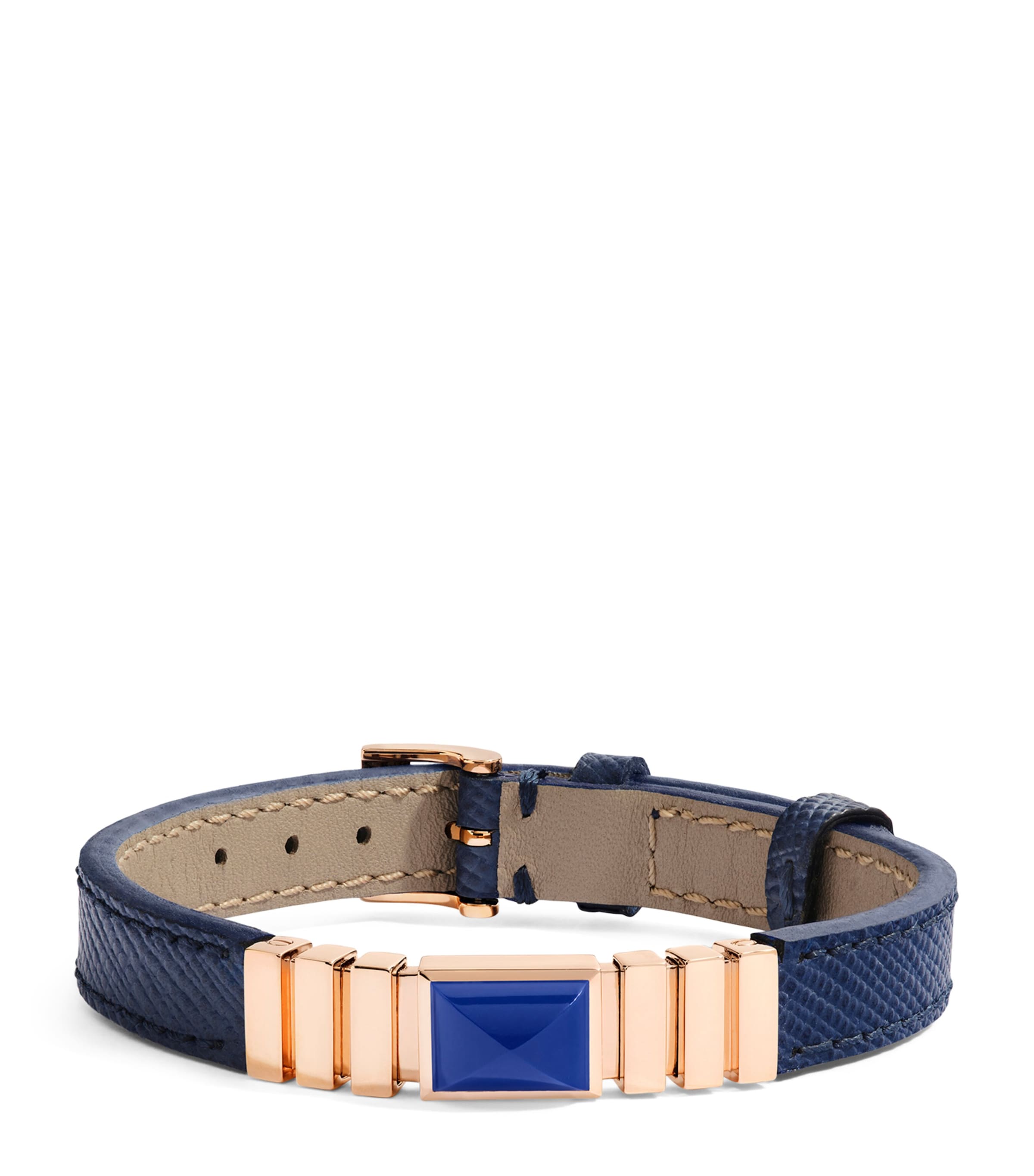 Marli New York Rose Gold And Saffiano Leather Unii Bracelet In Blue