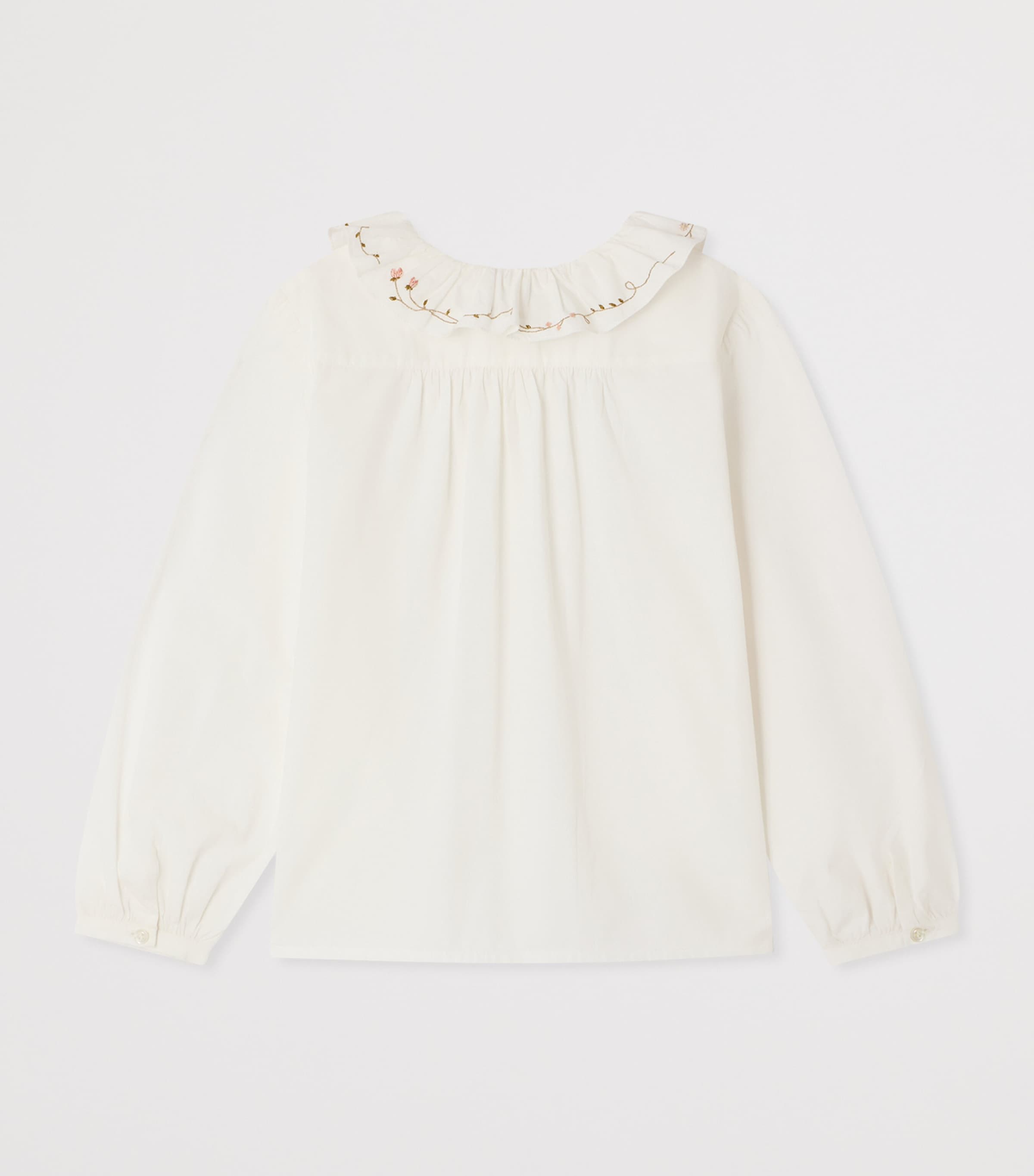 Bonpoint Cotton Ruffled-Neck Blouse (4-8 Years) Upb Blanc Lait Image 2