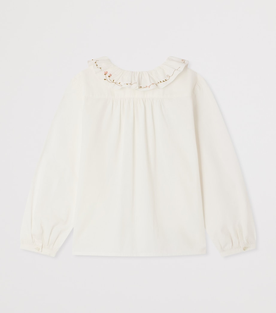 Bonpoint Cotton Ruffled-Neck Blouse (4-8 Years) Upb Blanc Lait Image 2