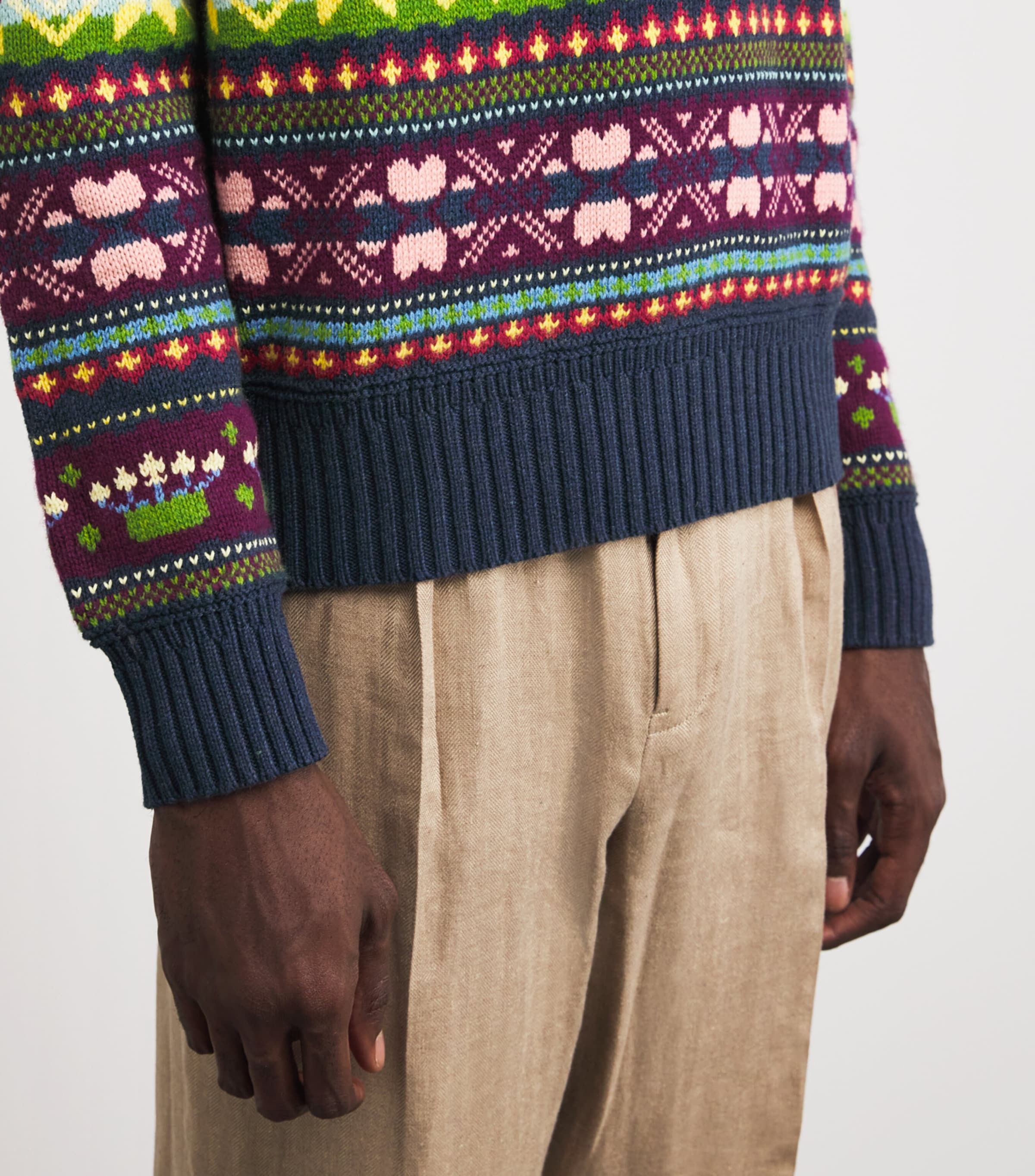 Polo Ralph Lauren Mens Cotton-Wool-Linen Aztec Sweater Blue Image 6