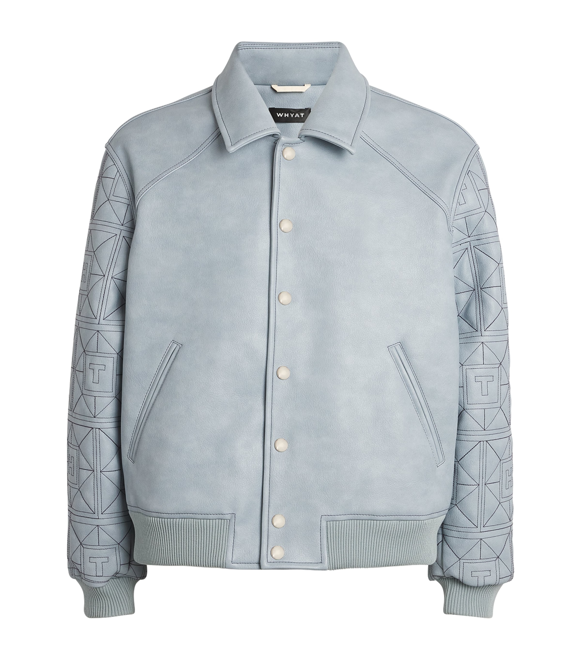 Whyat Faux Leather Monogram Bomber Jacket In Grey